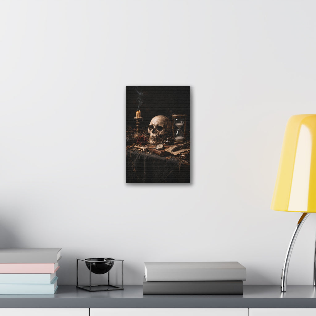 Memento Mori - Still Life Canvas — Skull, Hourglass & Candle Wall Art