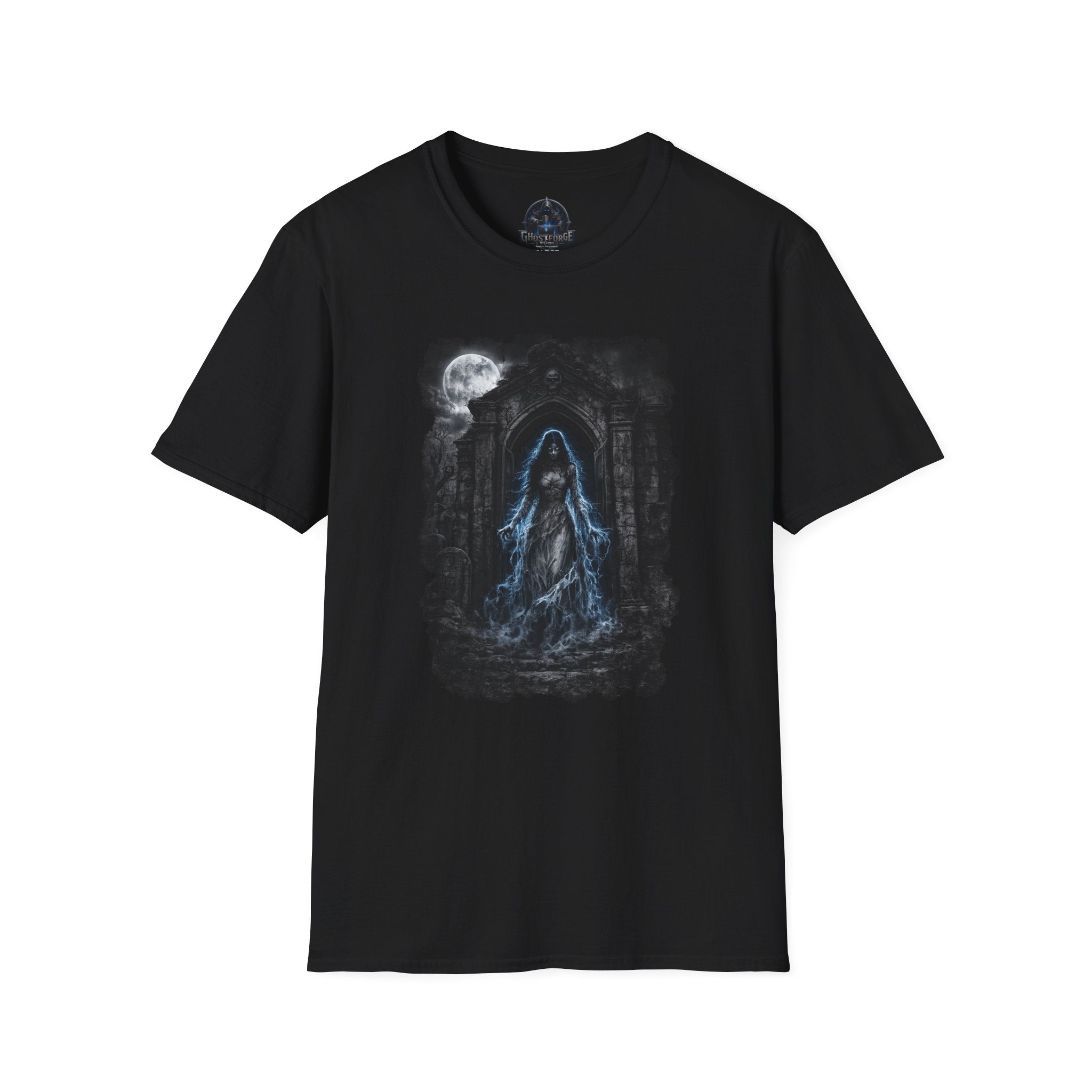 Gothic Moonlight Apparition T‑Shirt — Haunted Shrine Ghost Design