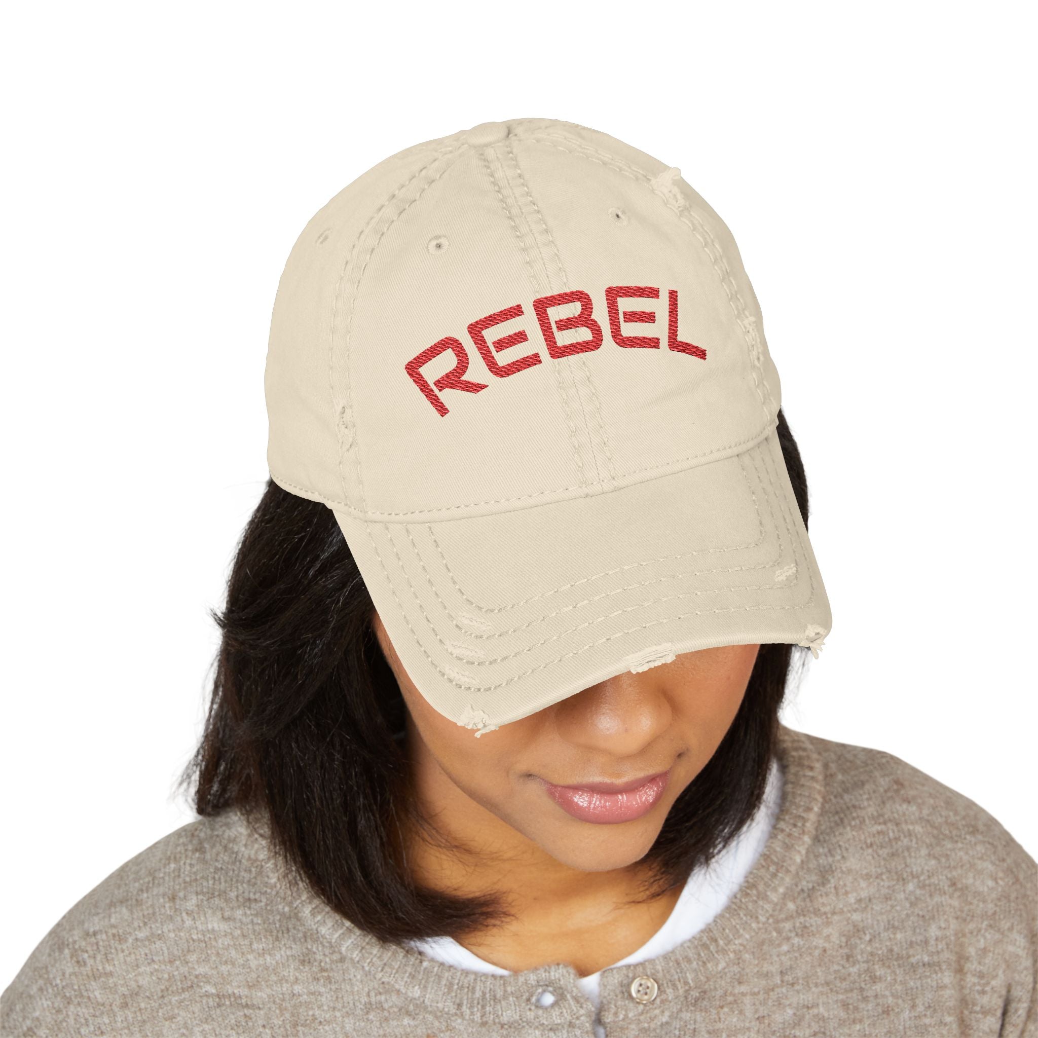 Rebel Distressed Dad Hat — Embroidered Cotton Baseball Cap