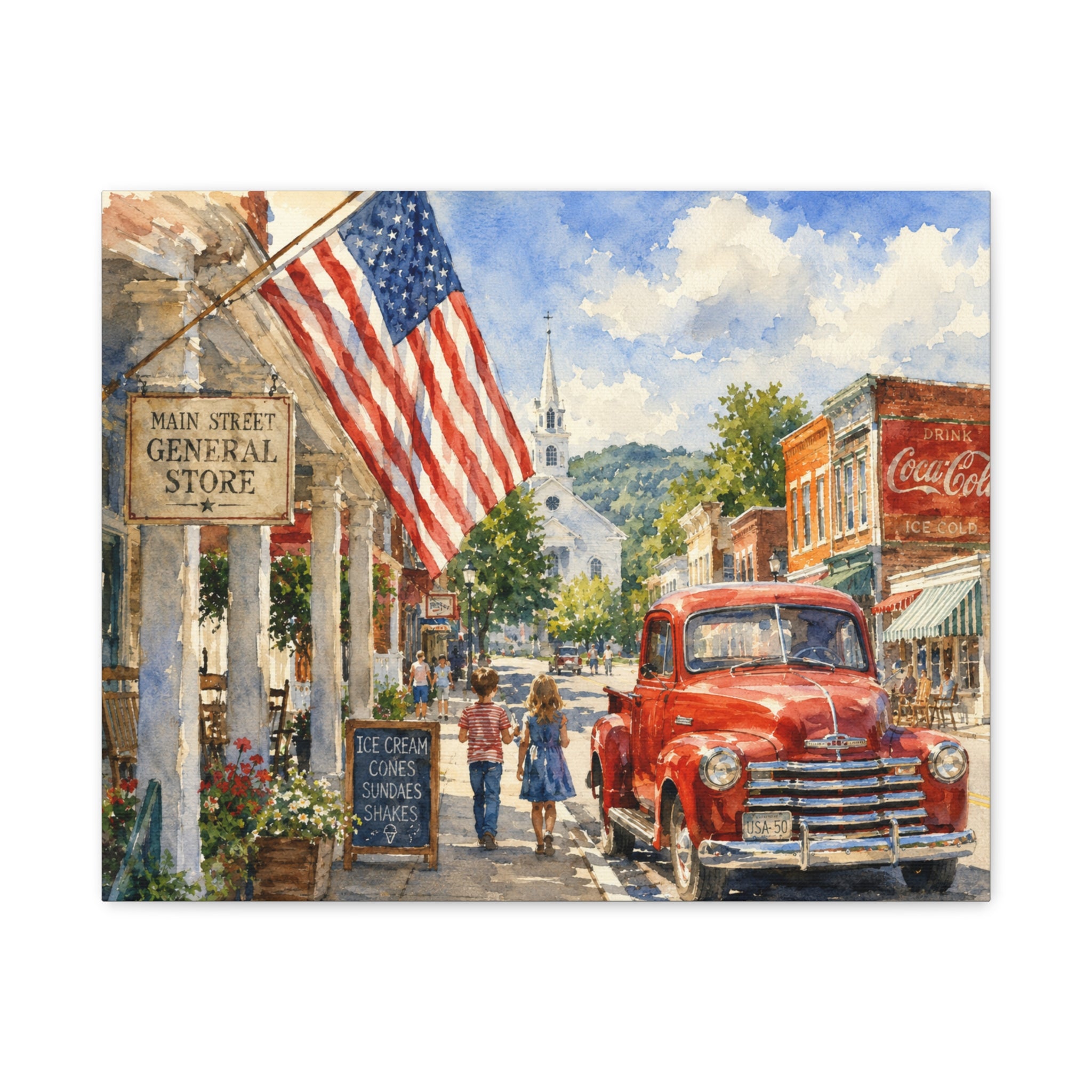 Main Street Americana Canvas Print — Vintage Small Town Scene