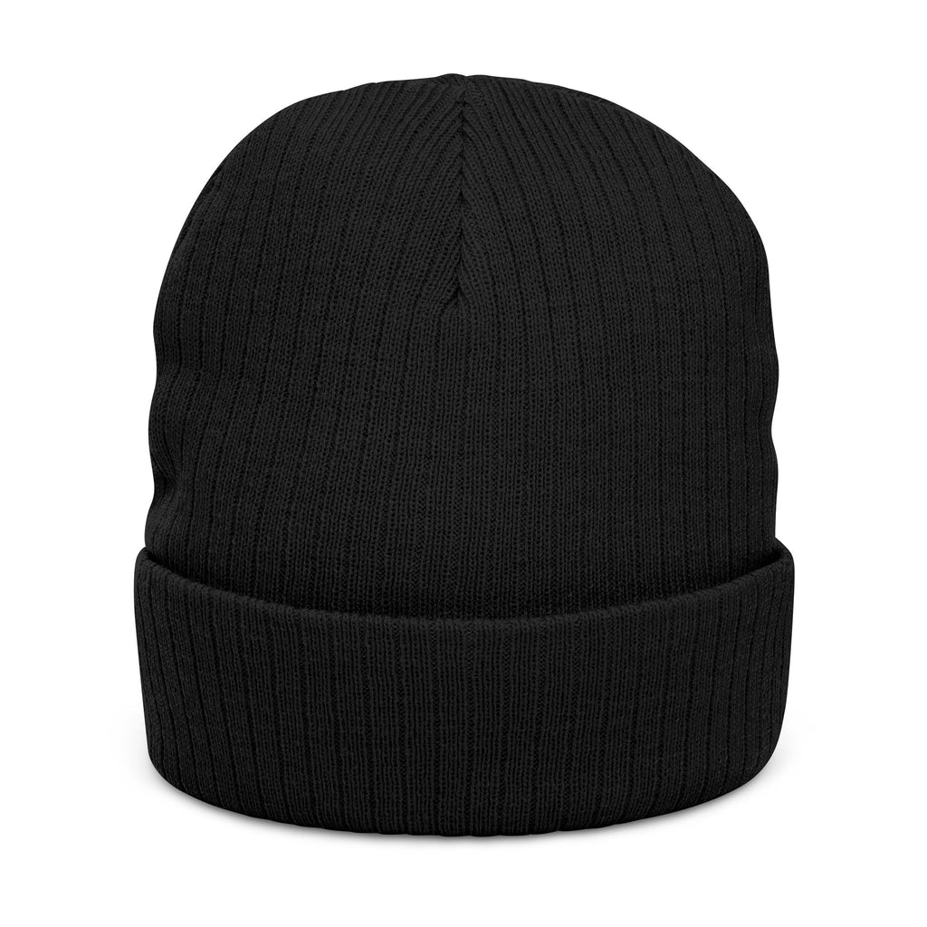 Faux-Embroidered Patch Ribbed Beanie — Vintage Crest Trio Knit Hat