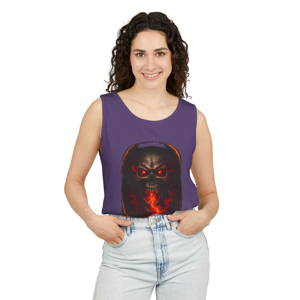 Demon Skull Flame Tank Top — Horror Graphic Summer Tee