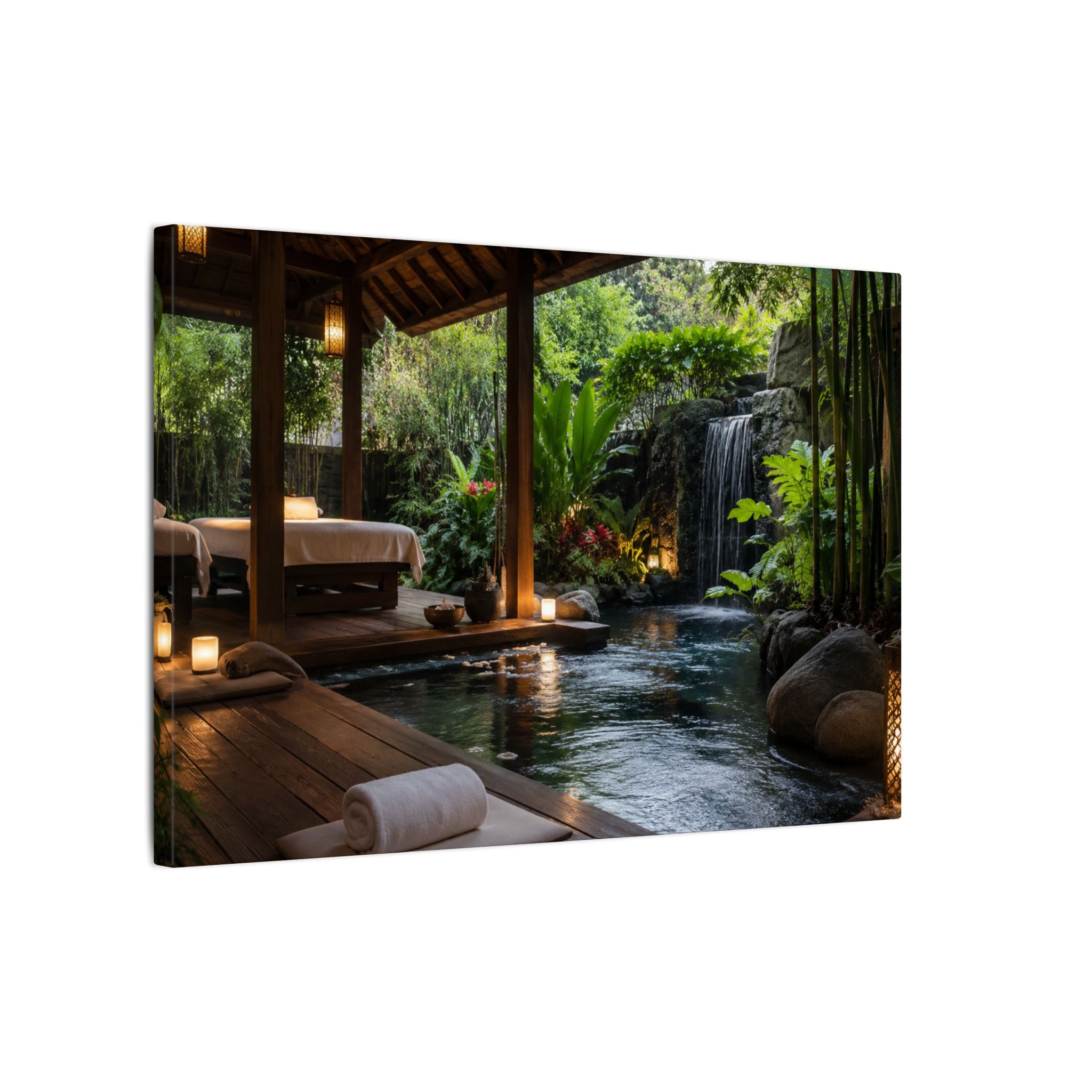 Spa Retreat Canvas Print — Tropical Waterfall Relaxation Wall Art
