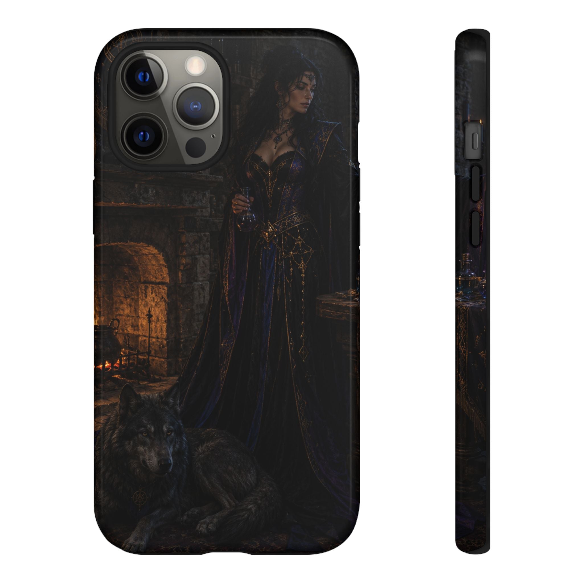 Gothic Witch Phone Case — Dark Fantasy Wolf & Fireplace Tough Case