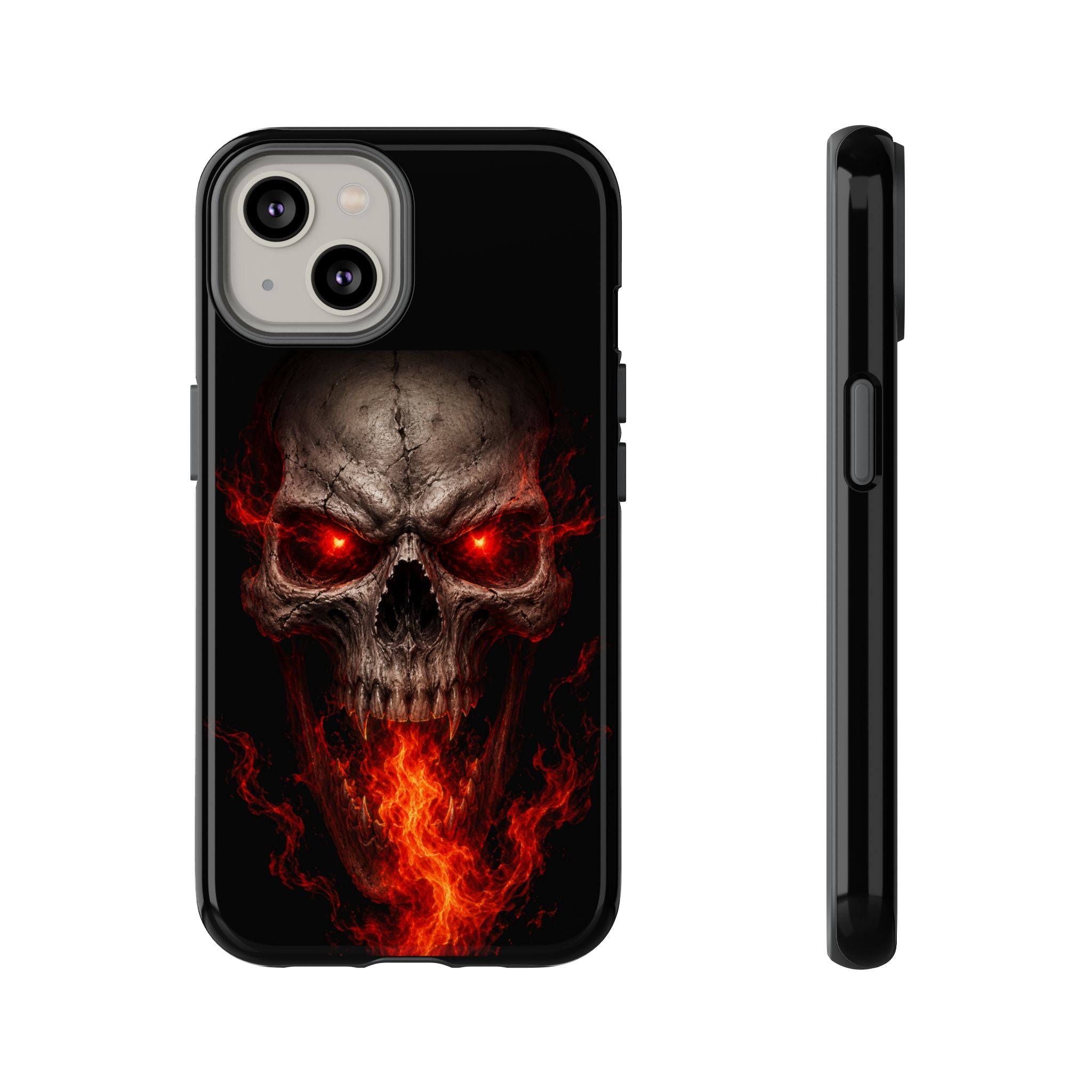 Flaming Skull Tough Case — Heavy-Duty Phone Case with Red-Eye Skull Design