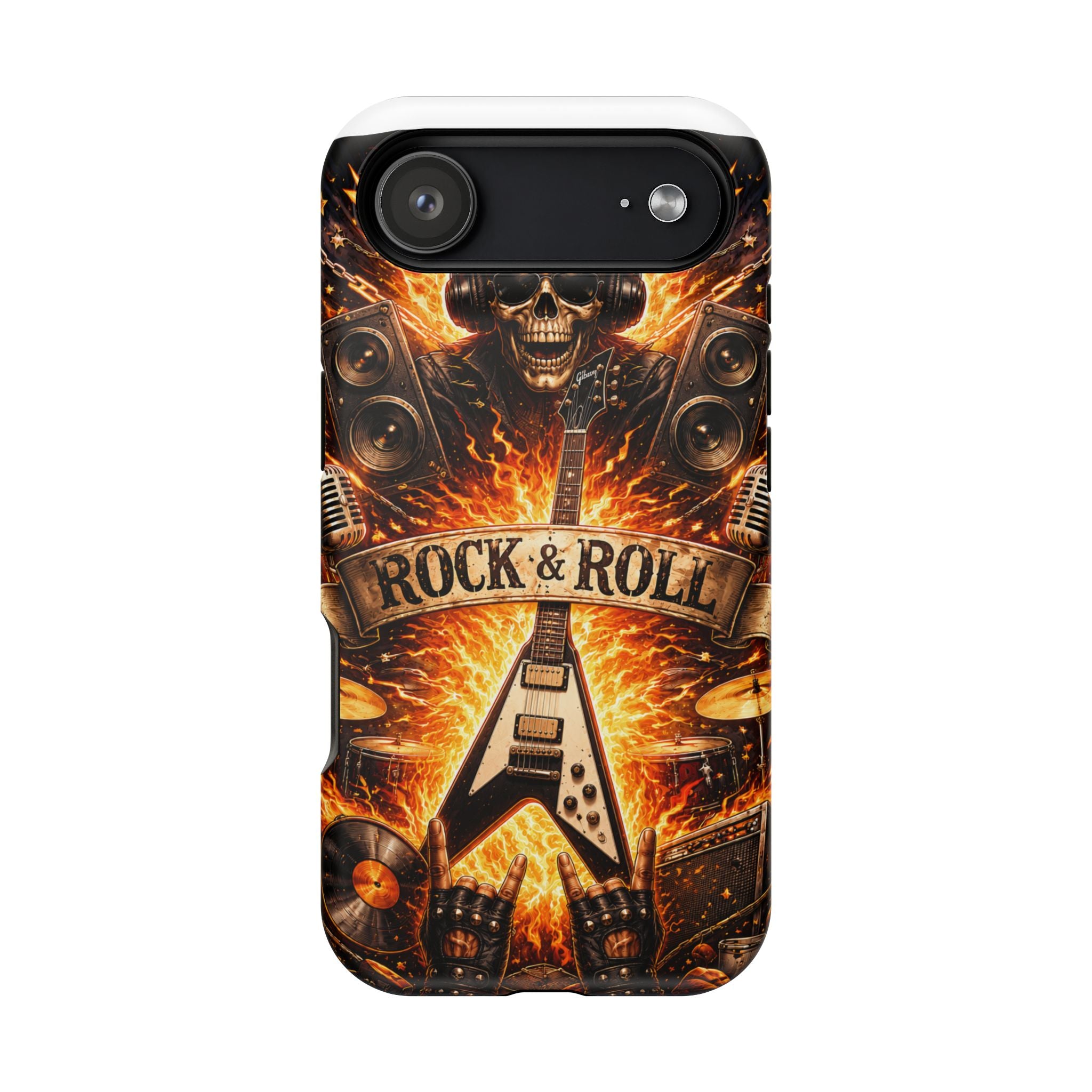 Rock & Roll Skull Guitar Phone Case — Magnetic Impact-Resistant