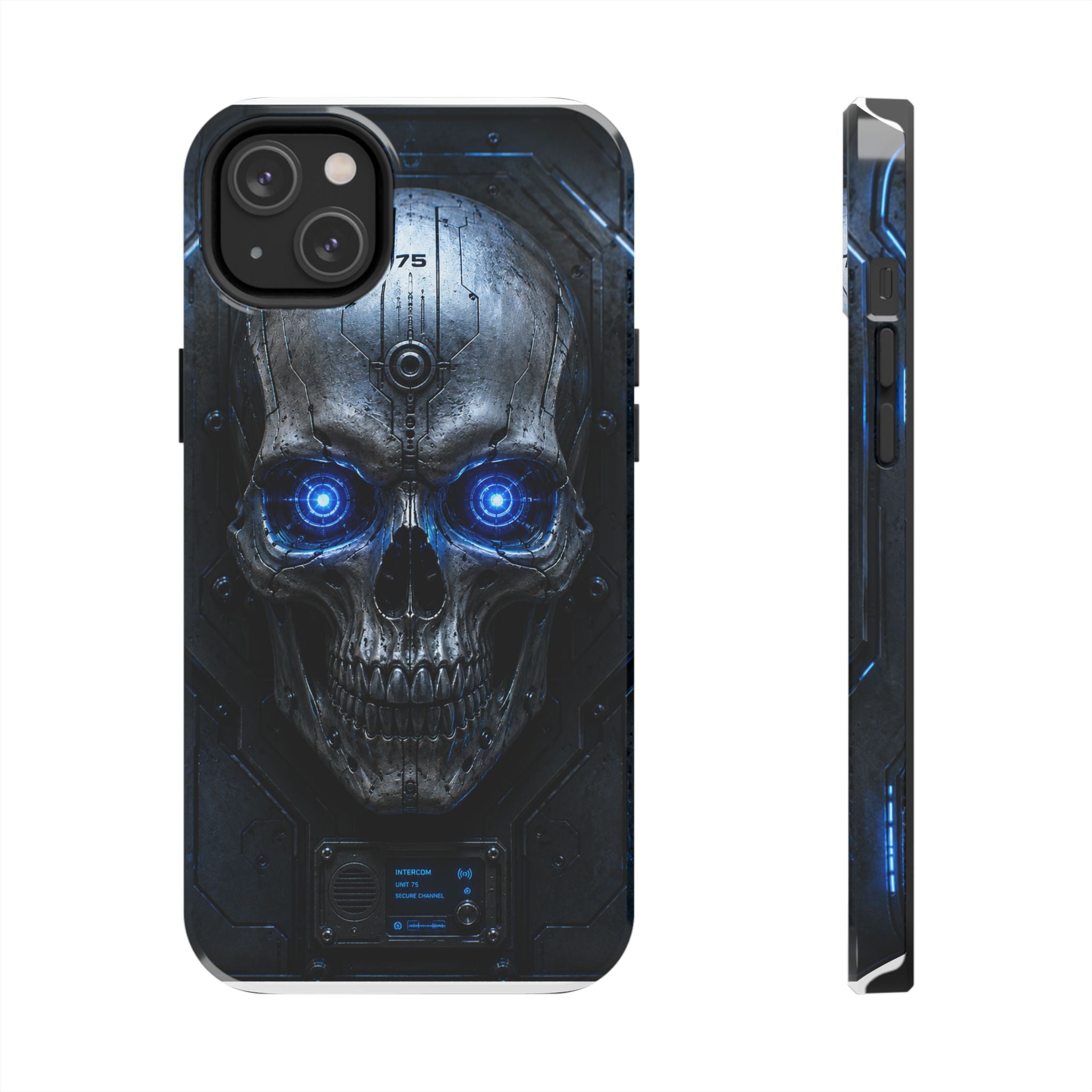 Cyber Skull Tough Phone Case — Blue LED Scary Robot Skull iPhone Case