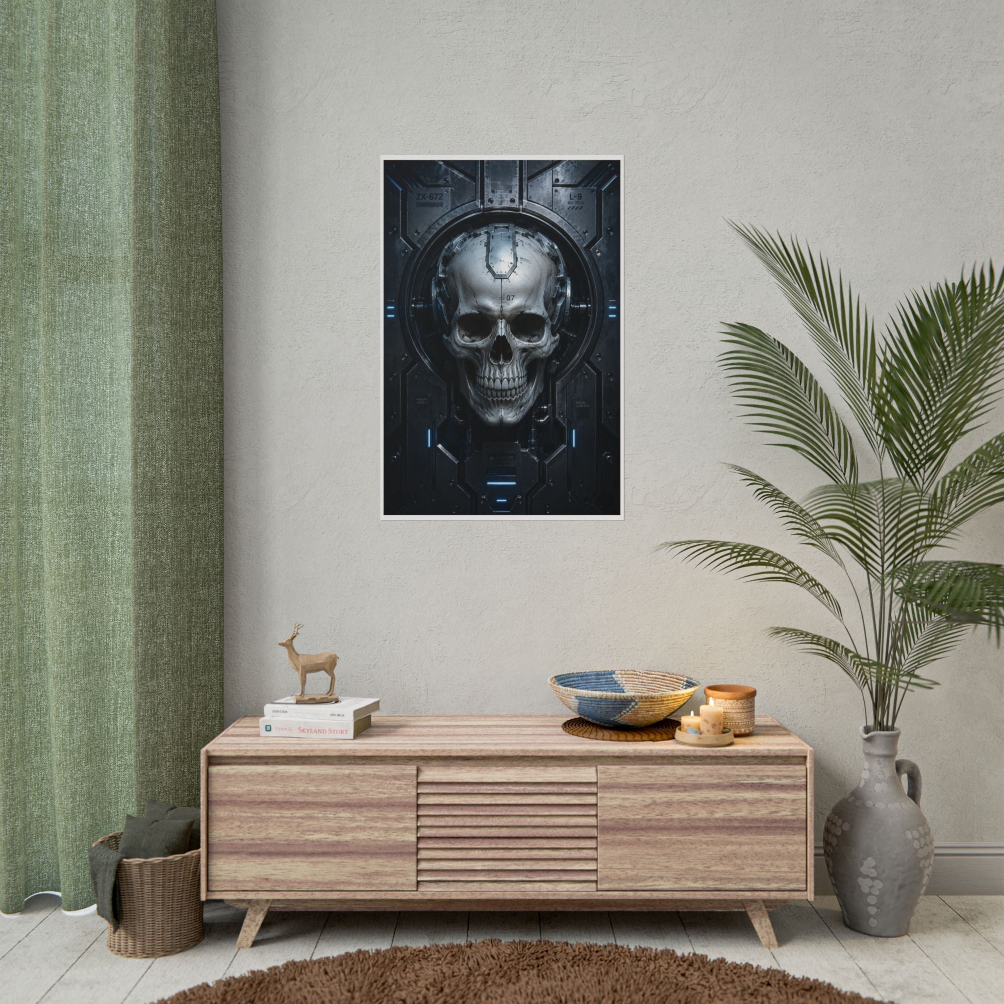 Cyber Skull Poster — Futuristic Sci‑Fi Skull Wall Art (Rolled Poster)