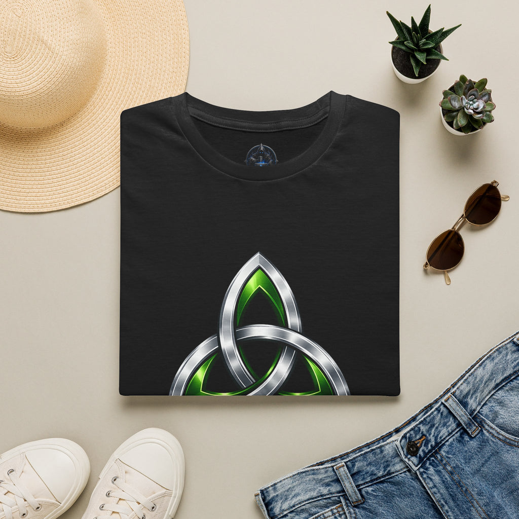 Celtic Trinity Knot T-Shirt — Metallic Green Triquetra Design