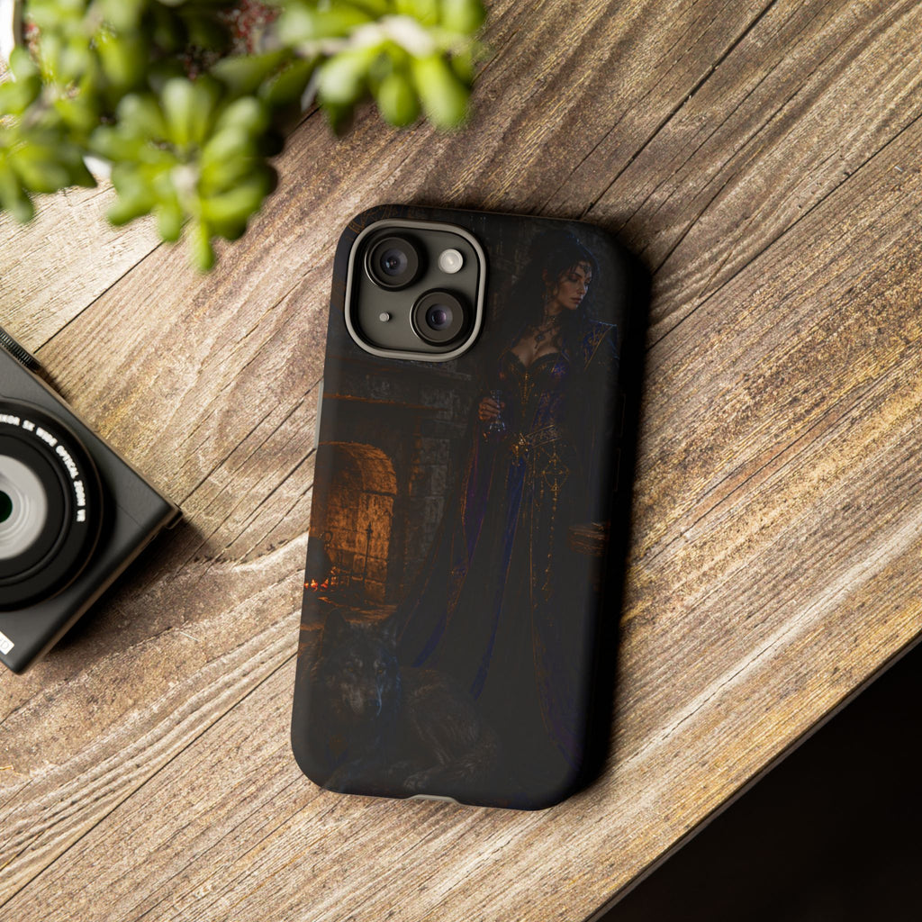 Gothic Witch Phone Case — Dark Fantasy Wolf & Fireplace Tough Case