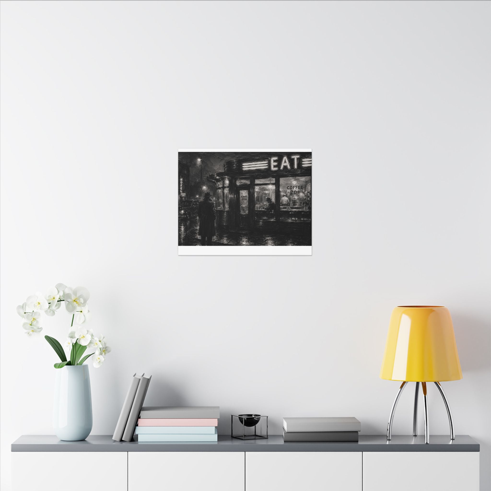 Retro Diner Night Canvas — Noir Street Scene Matte Wall Art