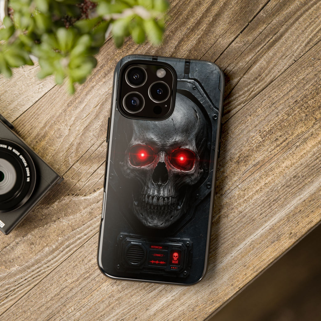 Skull Sentinel Phone Case — Red-Eyed Tactical Skull Protective Case