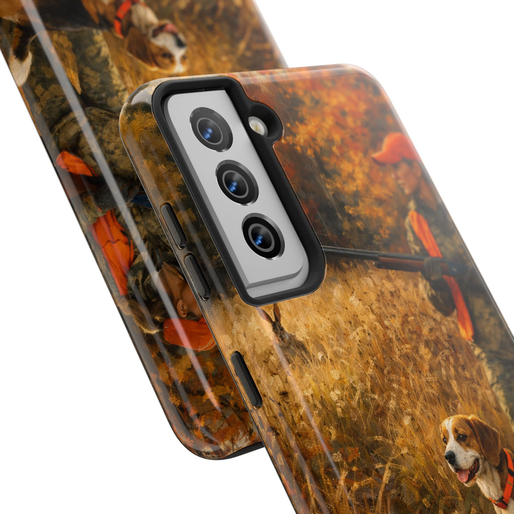 Hunting Scene Tough Phone Case — Hunter & Beagle Autumn Field Protective Cover