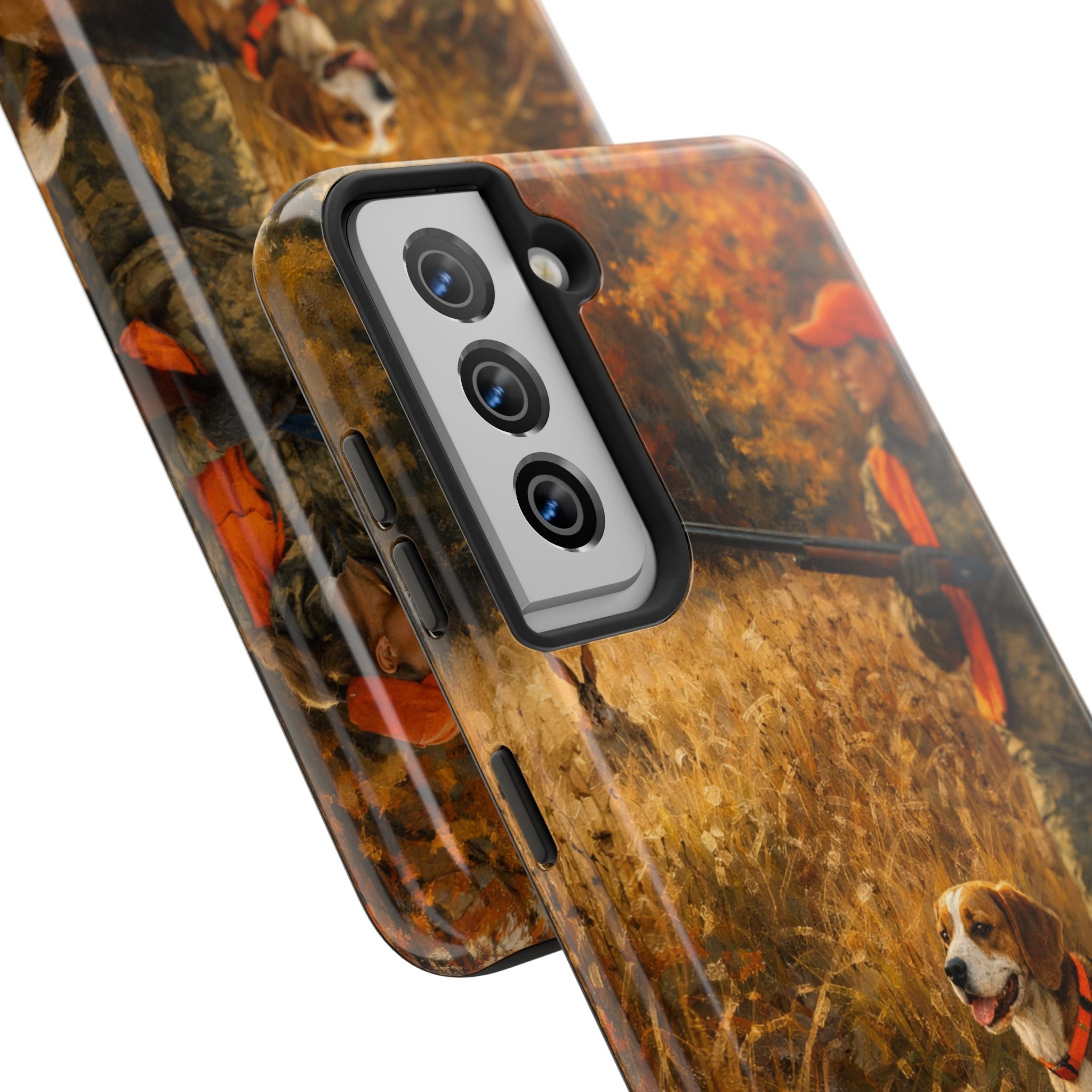 Hunting Scene Tough Phone Case — Hunter & Beagle Autumn Field Protective Cover