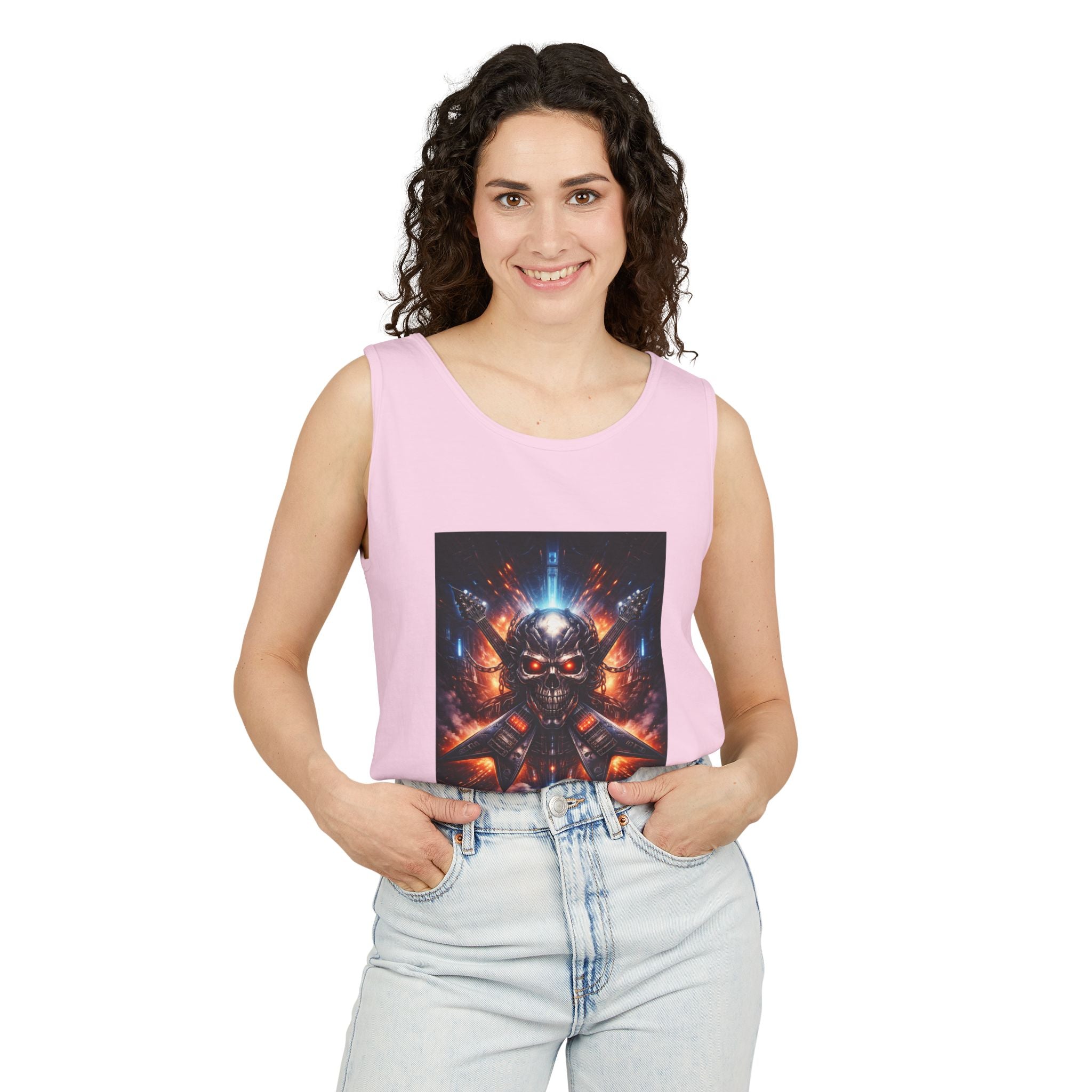 Skull Cyberpunk Tank Top — Neon Sci‑Fi Demon Graphic