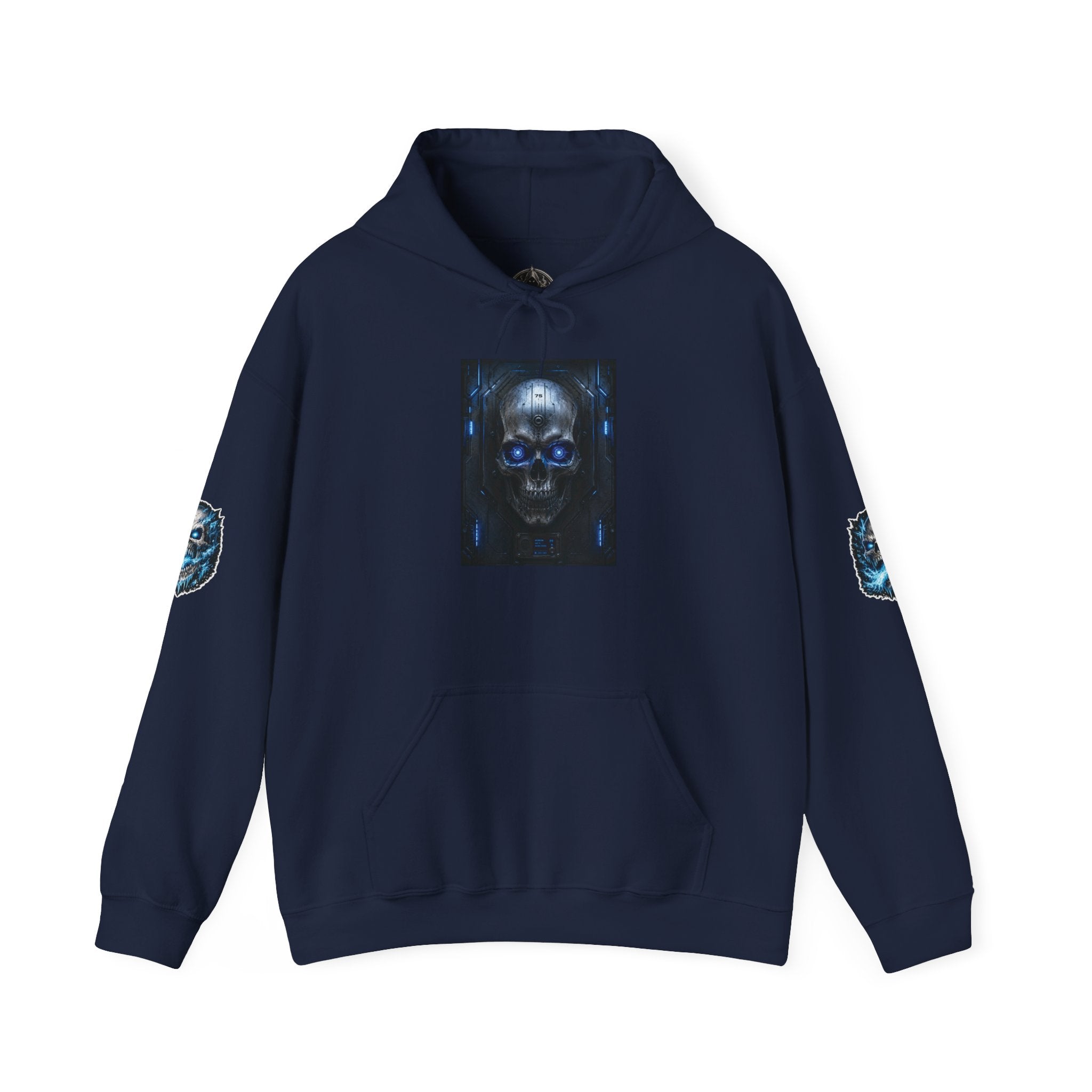 Premium Skull Hoodie — Blue Cyber Skull Graphic Pullover