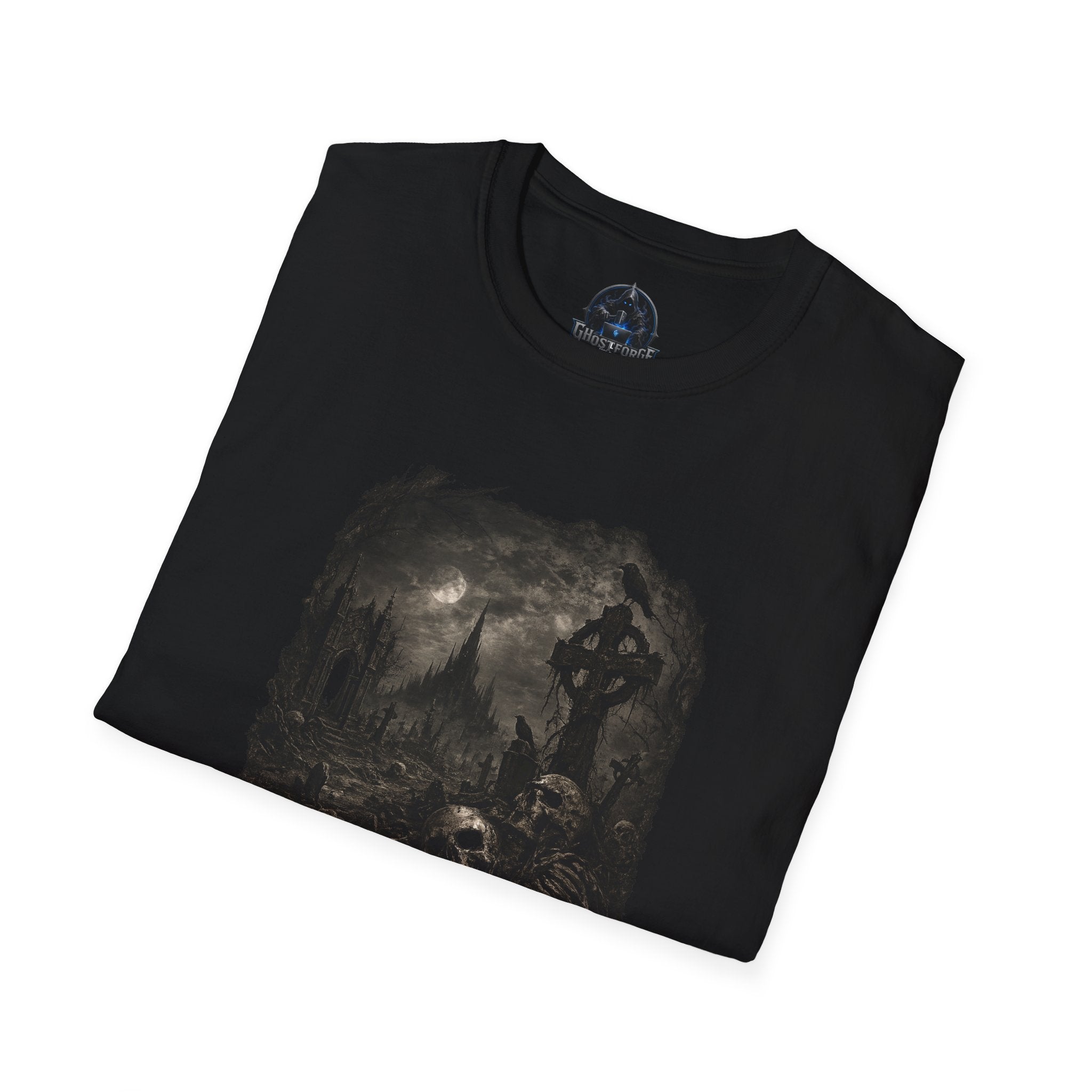 Gothic Cemetery T-Shirt — Moonlit Cross Graveyard Graphic Tee