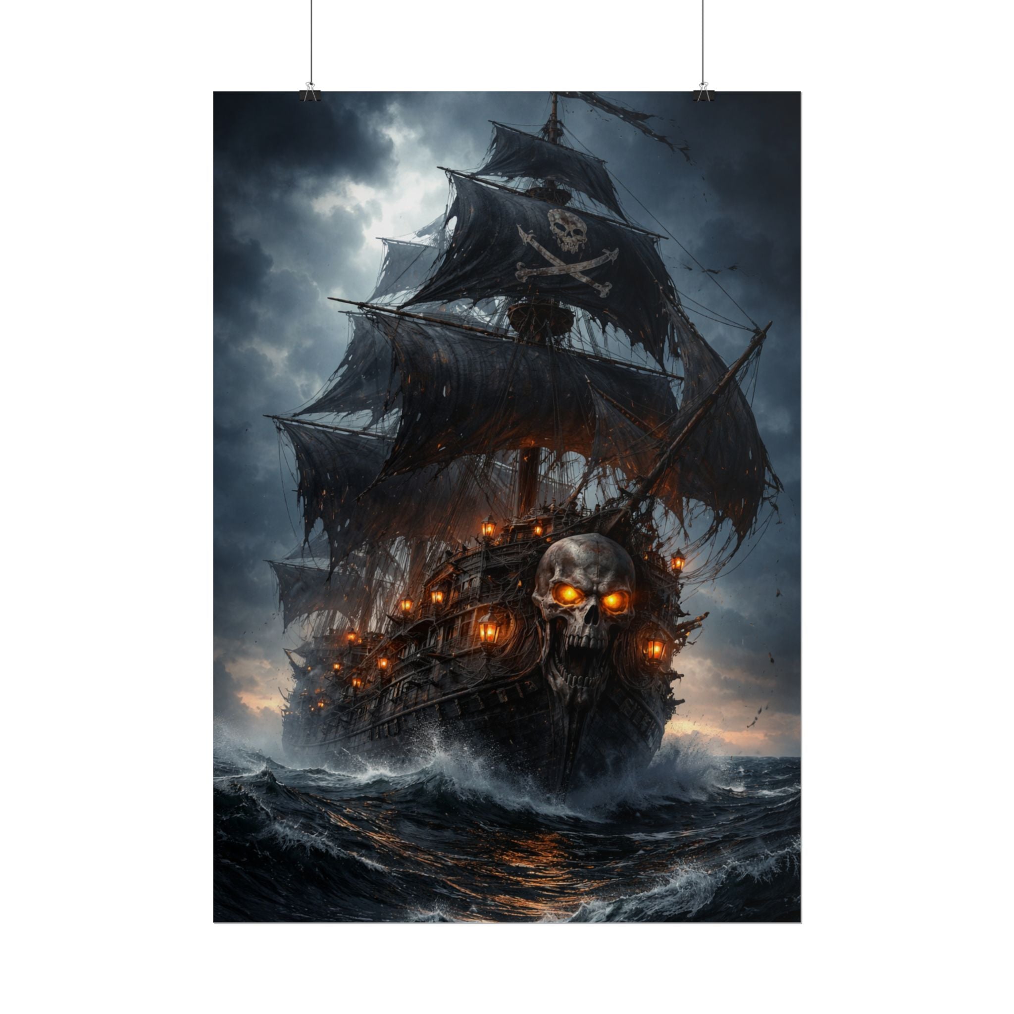 Haunted Pirate Ship Rolled Poster — Dark Skull Ghost Ship Wall Art