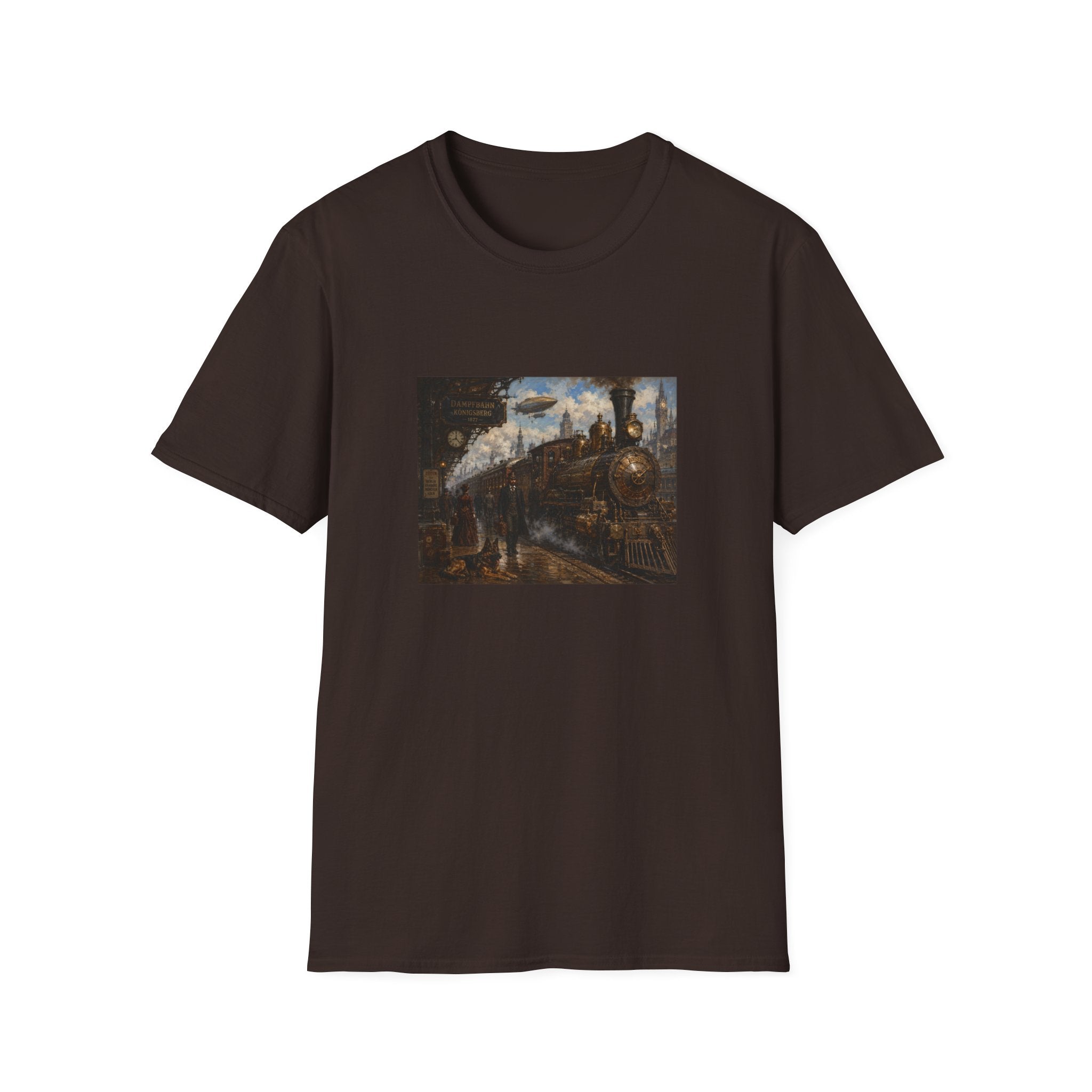Steampunk Steamtrain T‑Shirt — Vintage Airship & Locomotive Art Tee