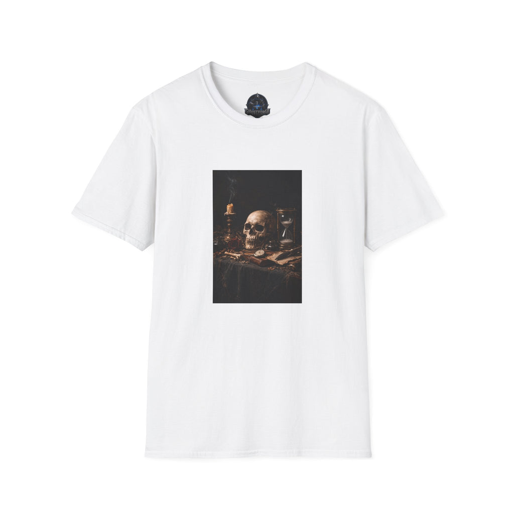 Skull Still Life T-Shirt — Vintage Vanitas Candle & Hourglass Tee