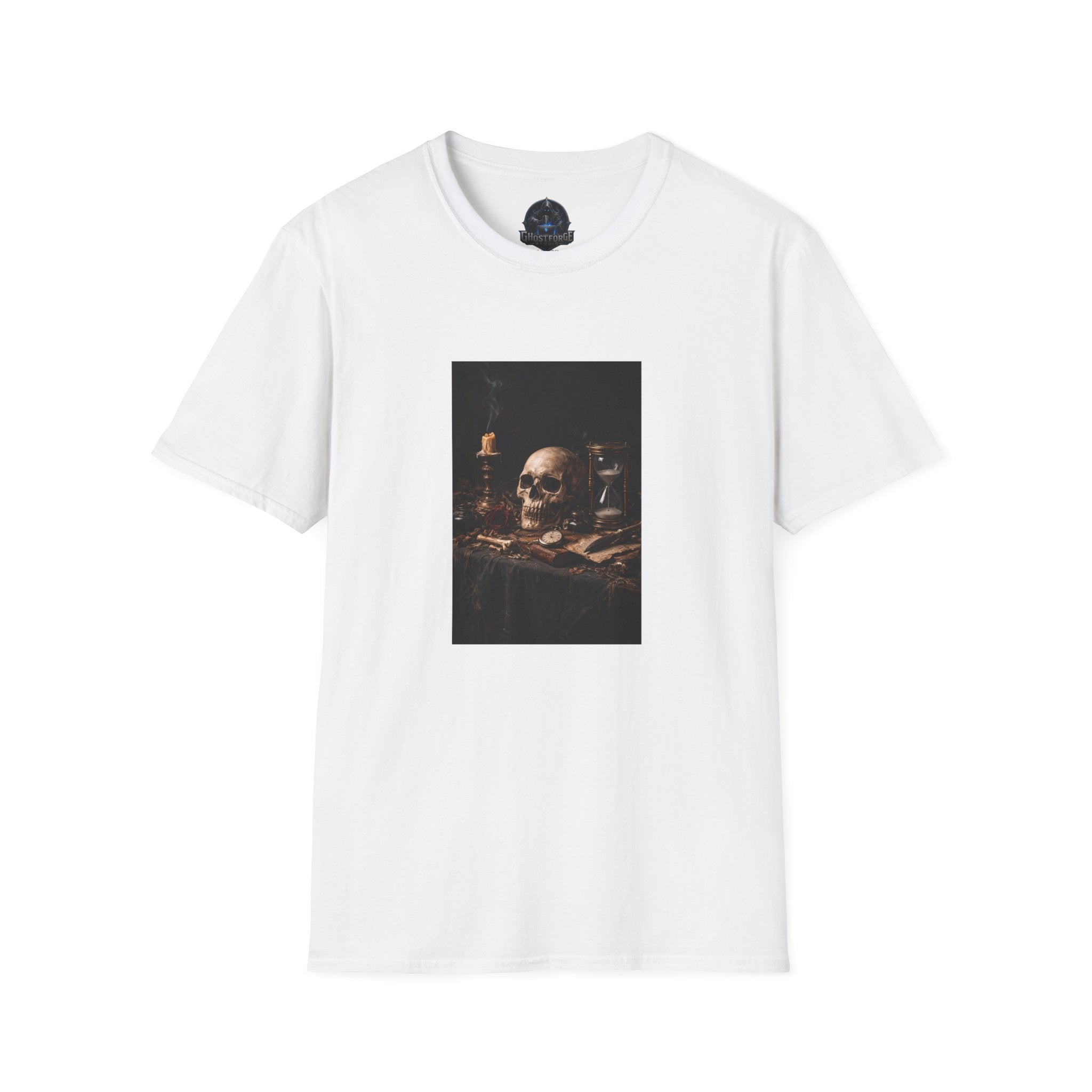 Skull Still Life T-Shirt — Vintage Vanitas Candle & Hourglass Tee