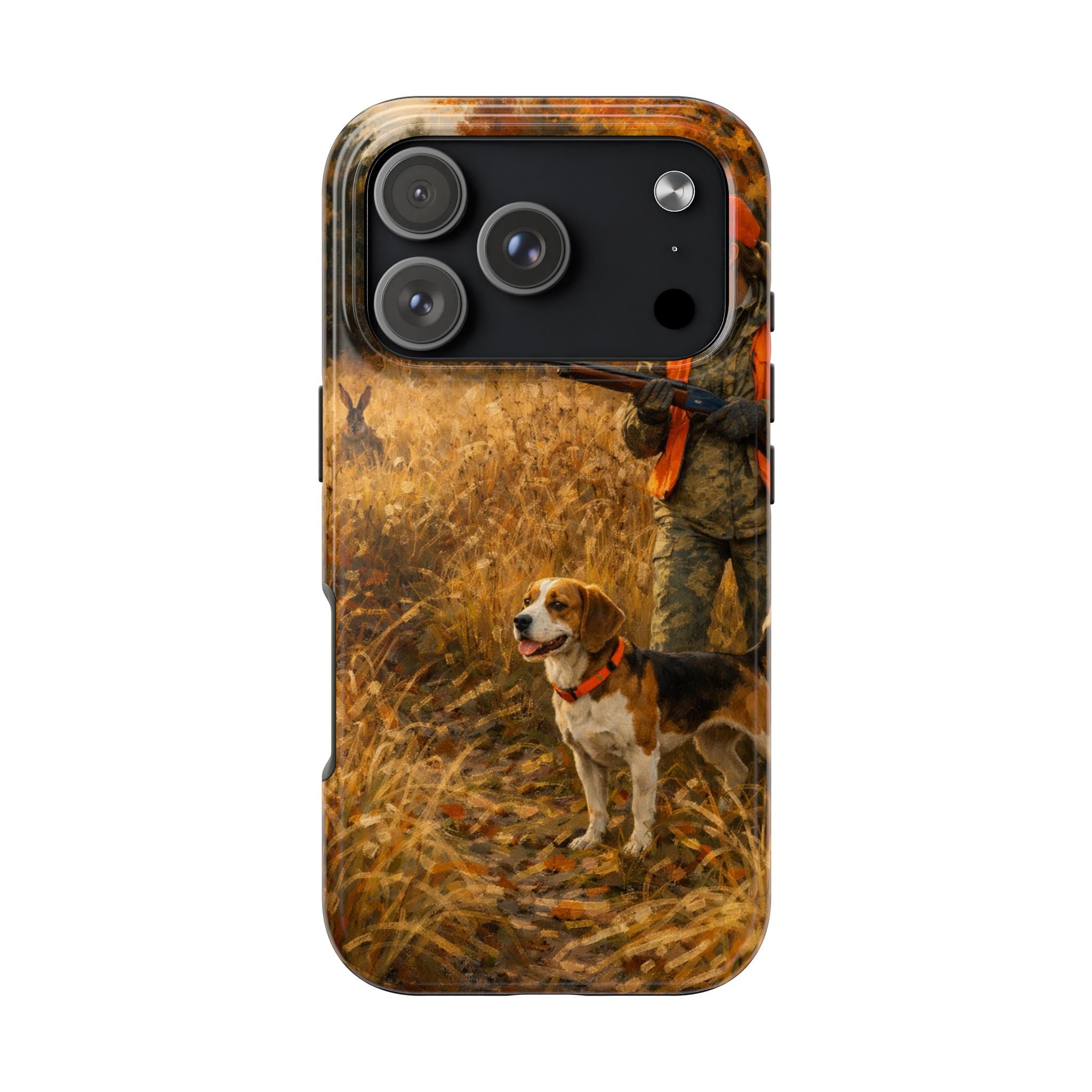 Hunting Scene Tough Phone Case — Hunter & Beagle Autumn Field Protective Cover