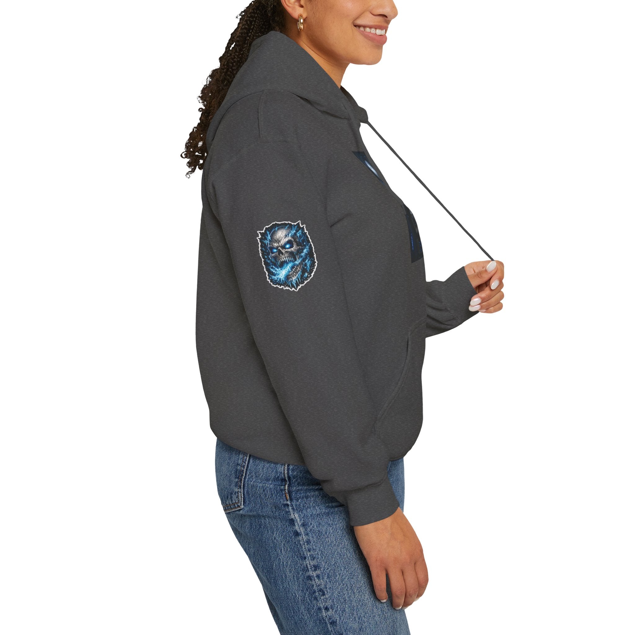 Premium Skull Hoodie — Blue Cyber Skull Graphic Pullover
