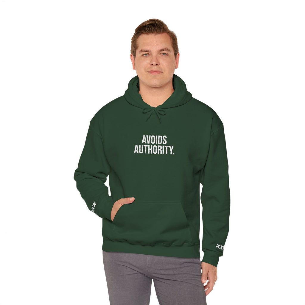 Avoids Authority Hoodie — Rebellious Embroidered Pullover