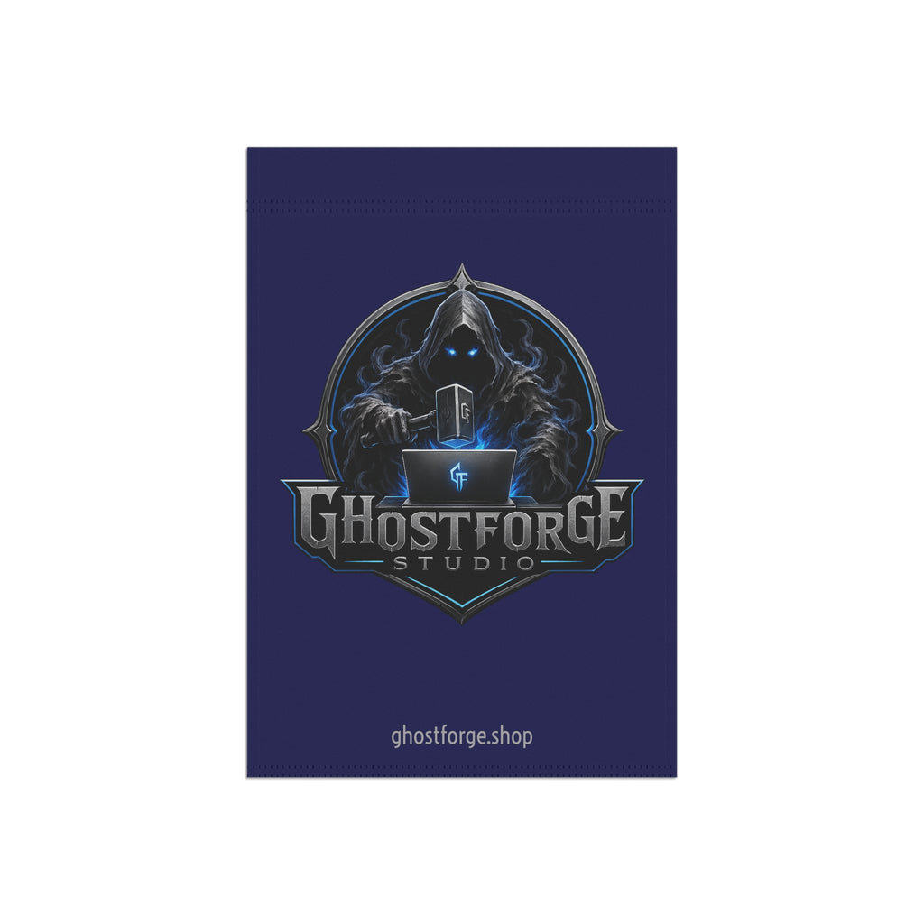 Ghostforge Studio Garden Flag — Dark Hooded Logo House Banner