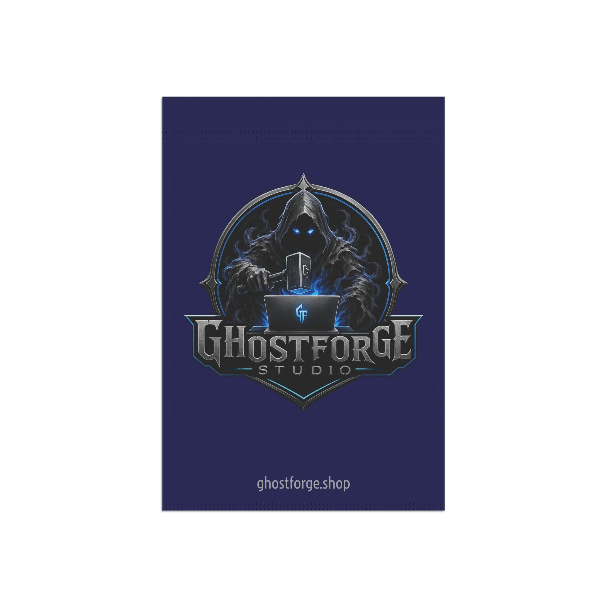 Ghostforge Studio Garden Flag — Dark Hooded Logo House Banner
