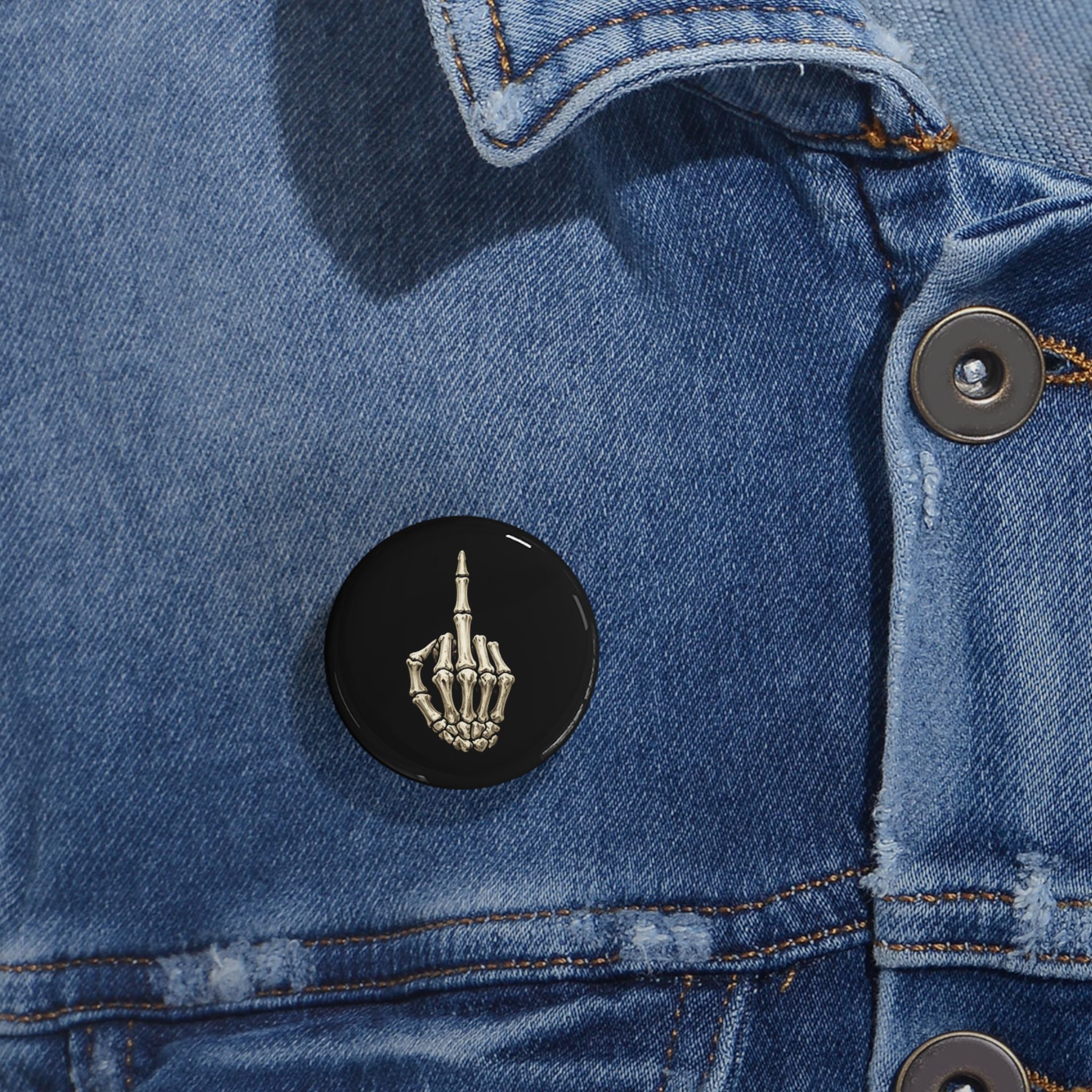 Skeleton Finger Round Pin — Gothic Punk Enamel Button