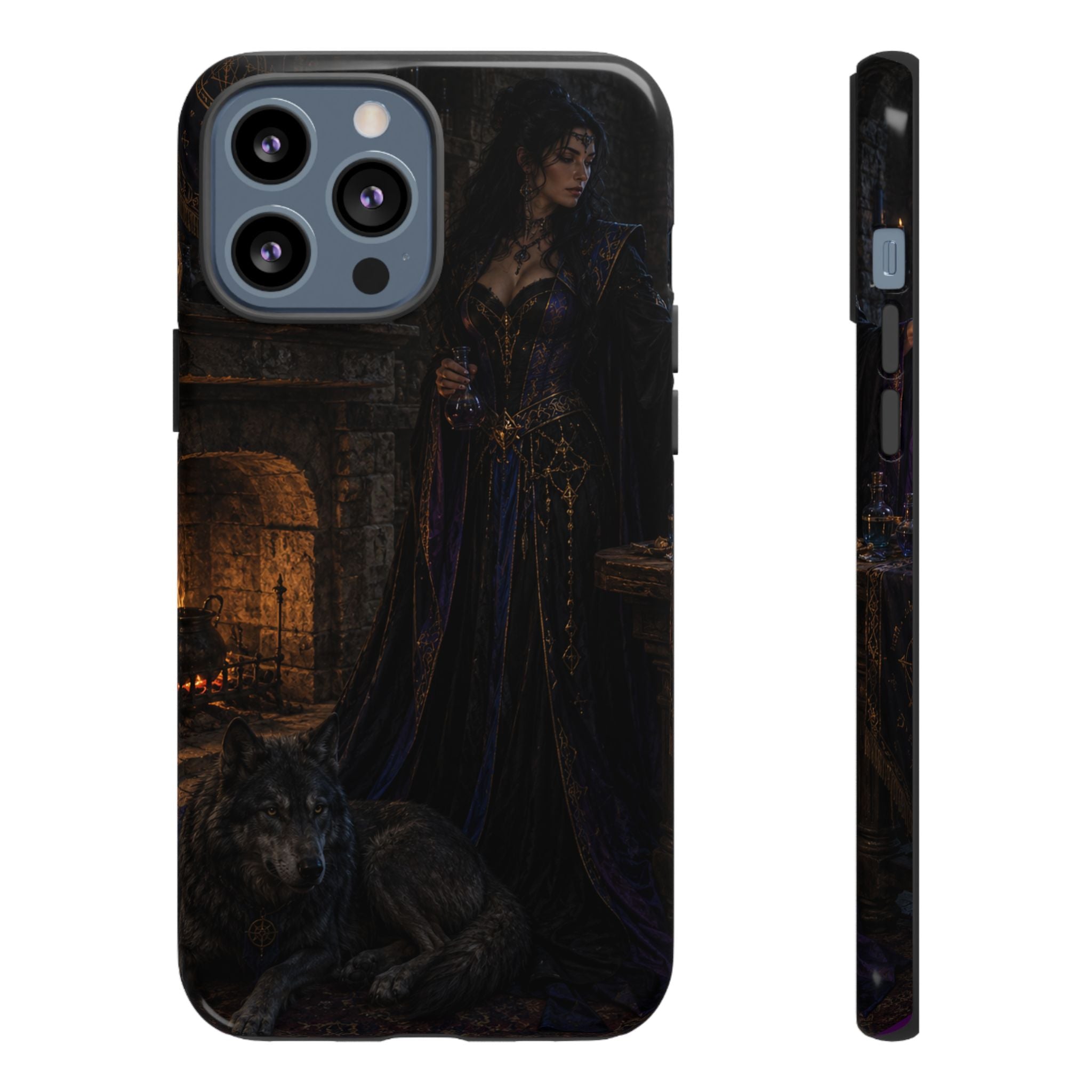Gothic Witch Phone Case — Dark Fantasy Wolf & Fireplace Tough Case
