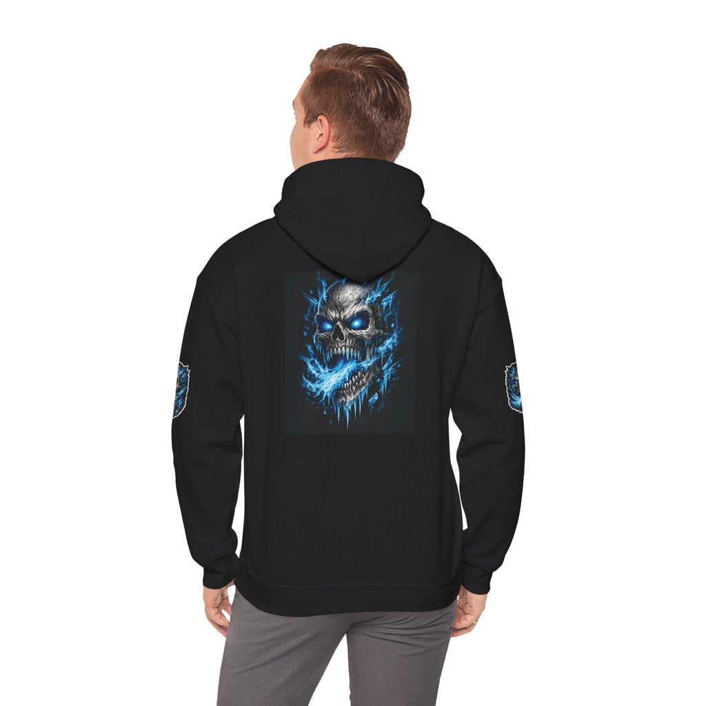 Premium Skull Hoodie — Blue Cyber Skull Graphic Pullover