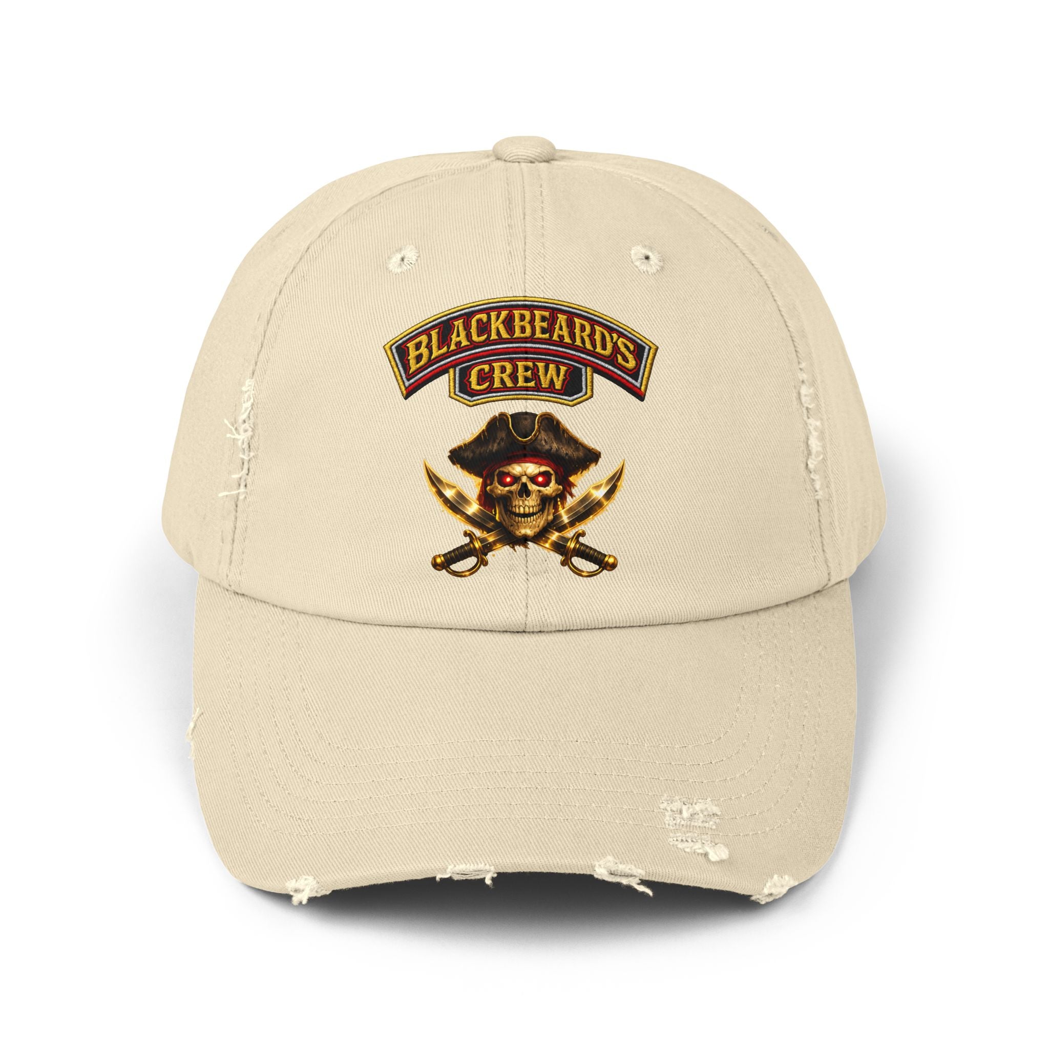 Blackbeard's Crew Distressed Baseball Cap — Pirate Skull Patch Hat