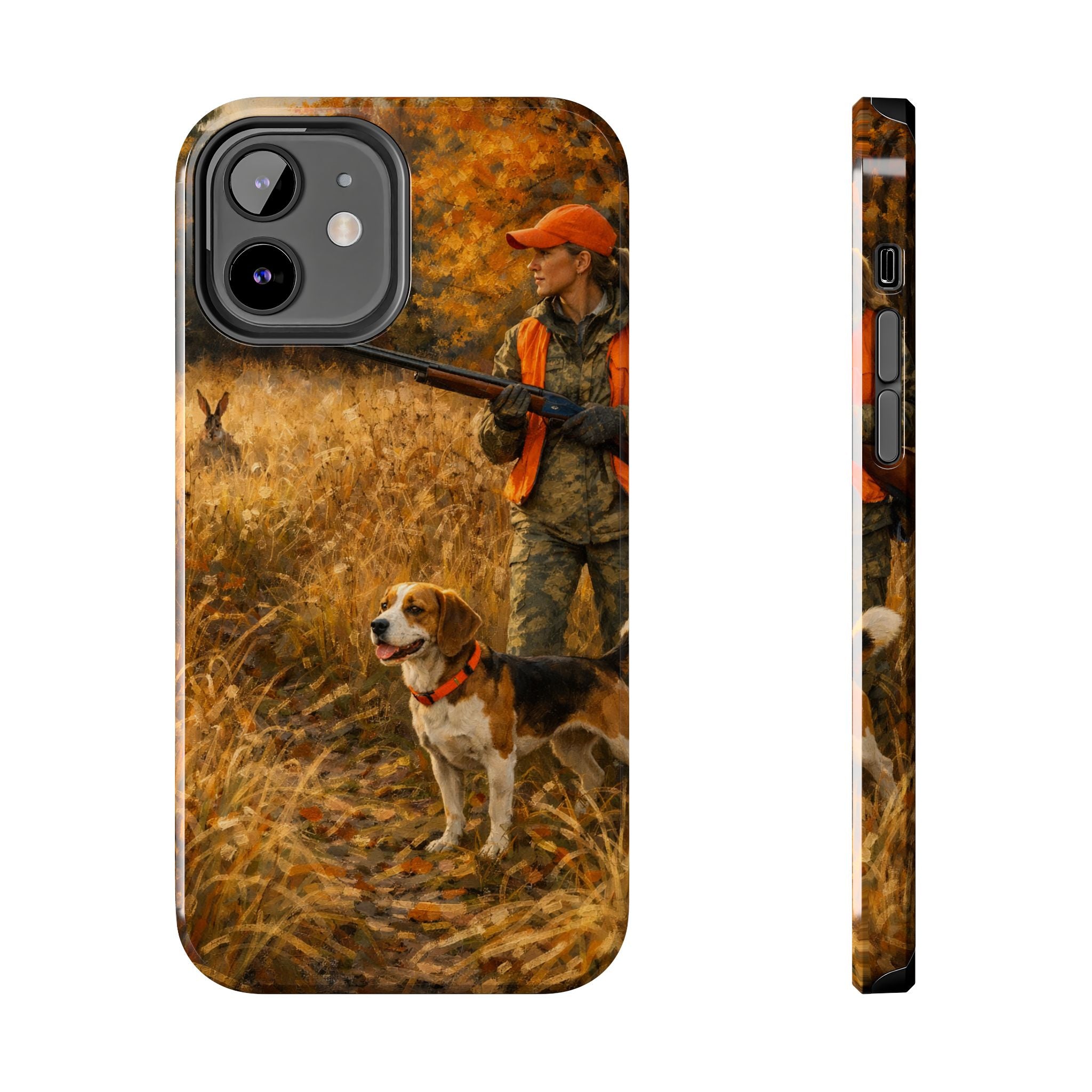 Hunting Scene Tough Phone Case — Hunter & Beagle Autumn Field Protective Cover