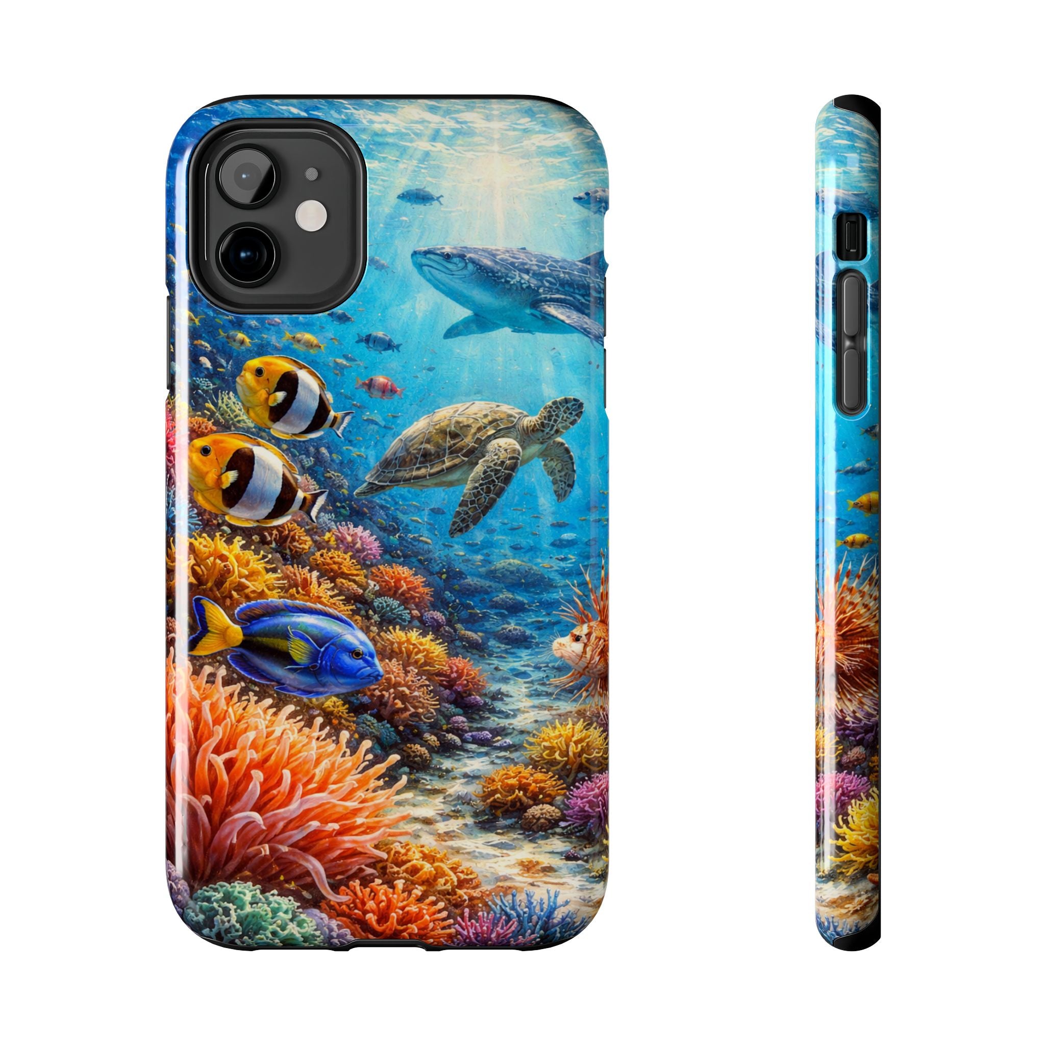 Ocean Reef Tough Phone Case — Colorful Sea Turtle & Tropical Fish Design