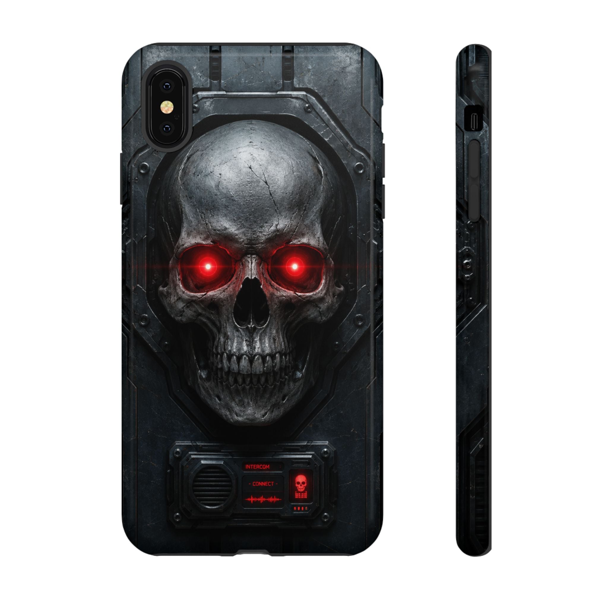 Skull Sentinel Phone Case — Red-Eyed Tactical Skull Protective Case