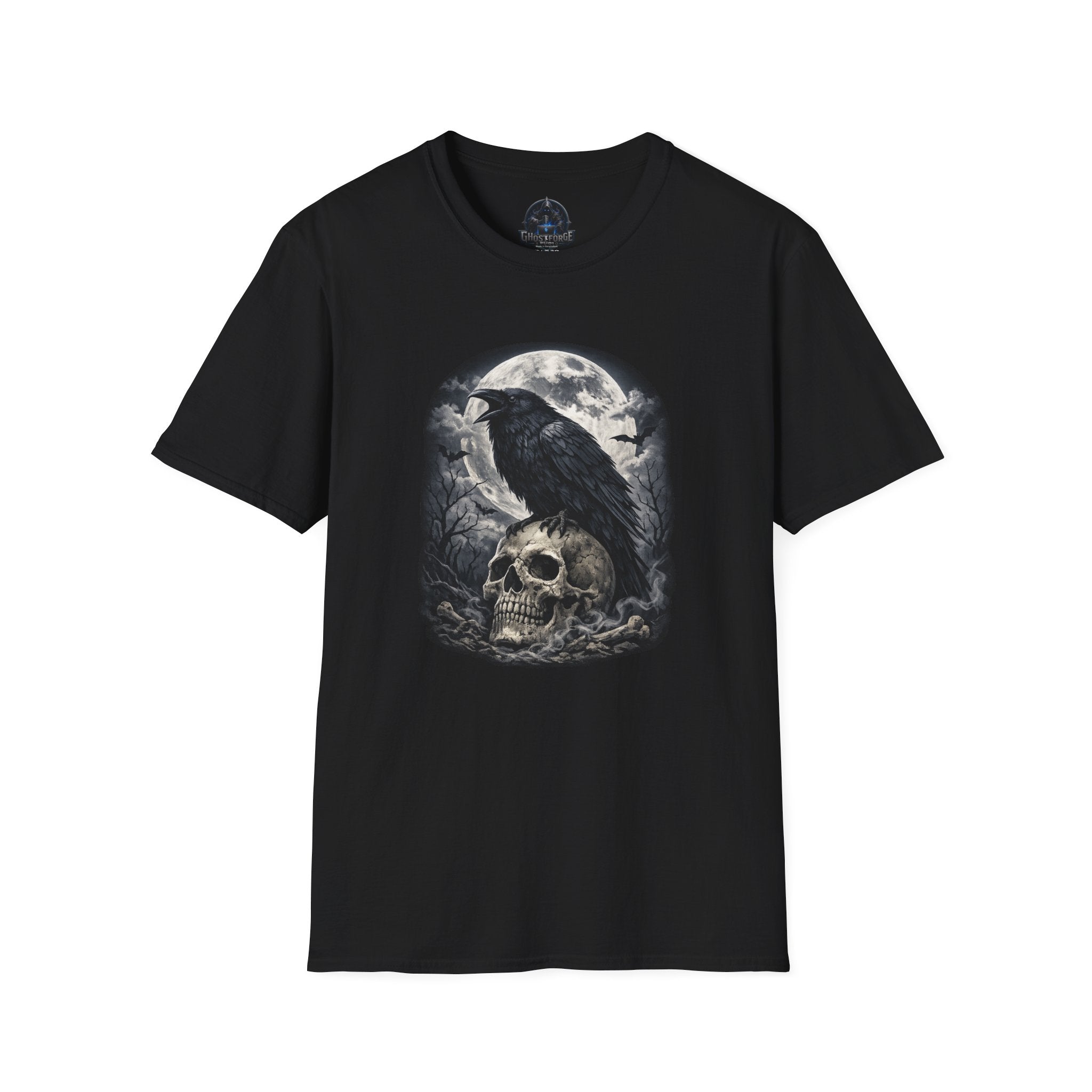 Raven & Skull Moon T-Shirt — Gothic Crow Graphic Tee