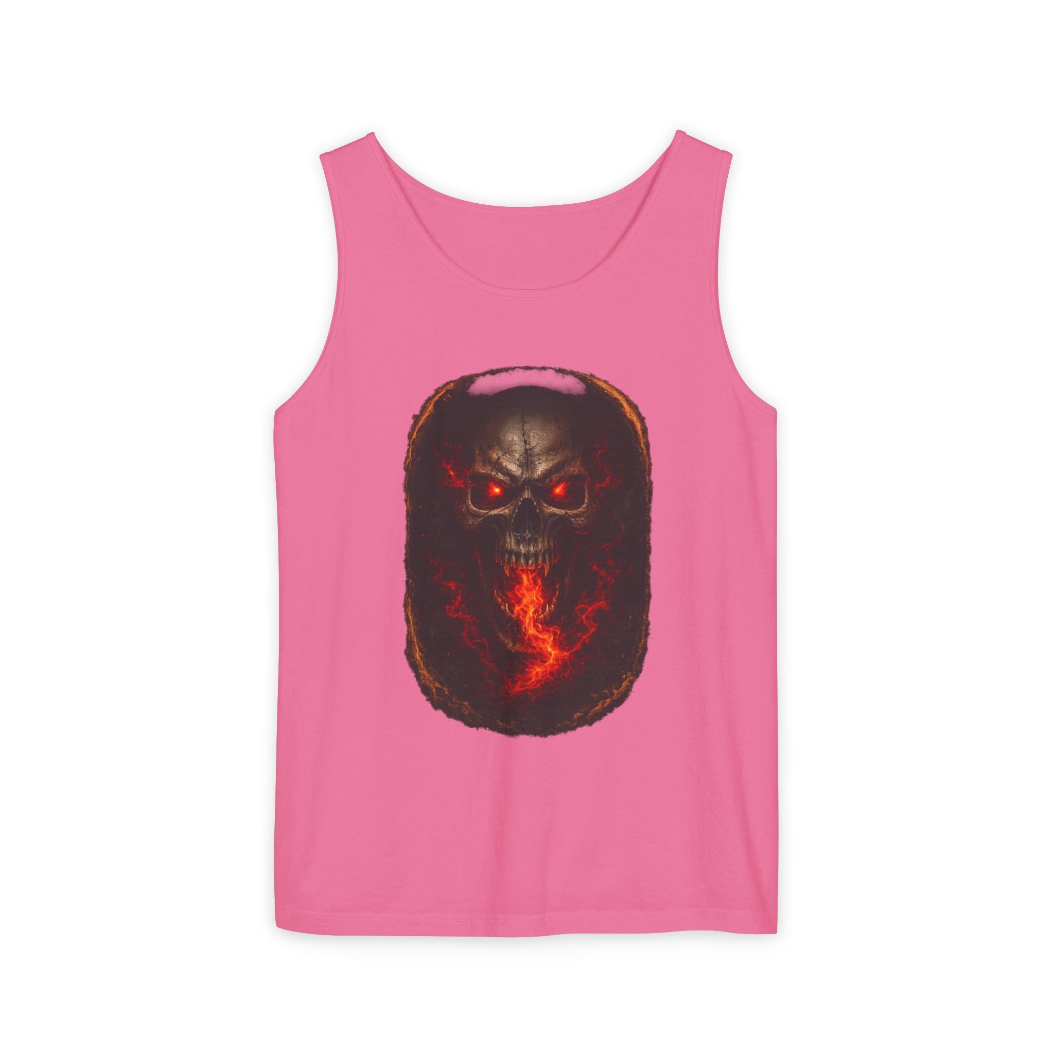 Demon Skull Flame Tank Top — Horror Graphic Summer Tee
