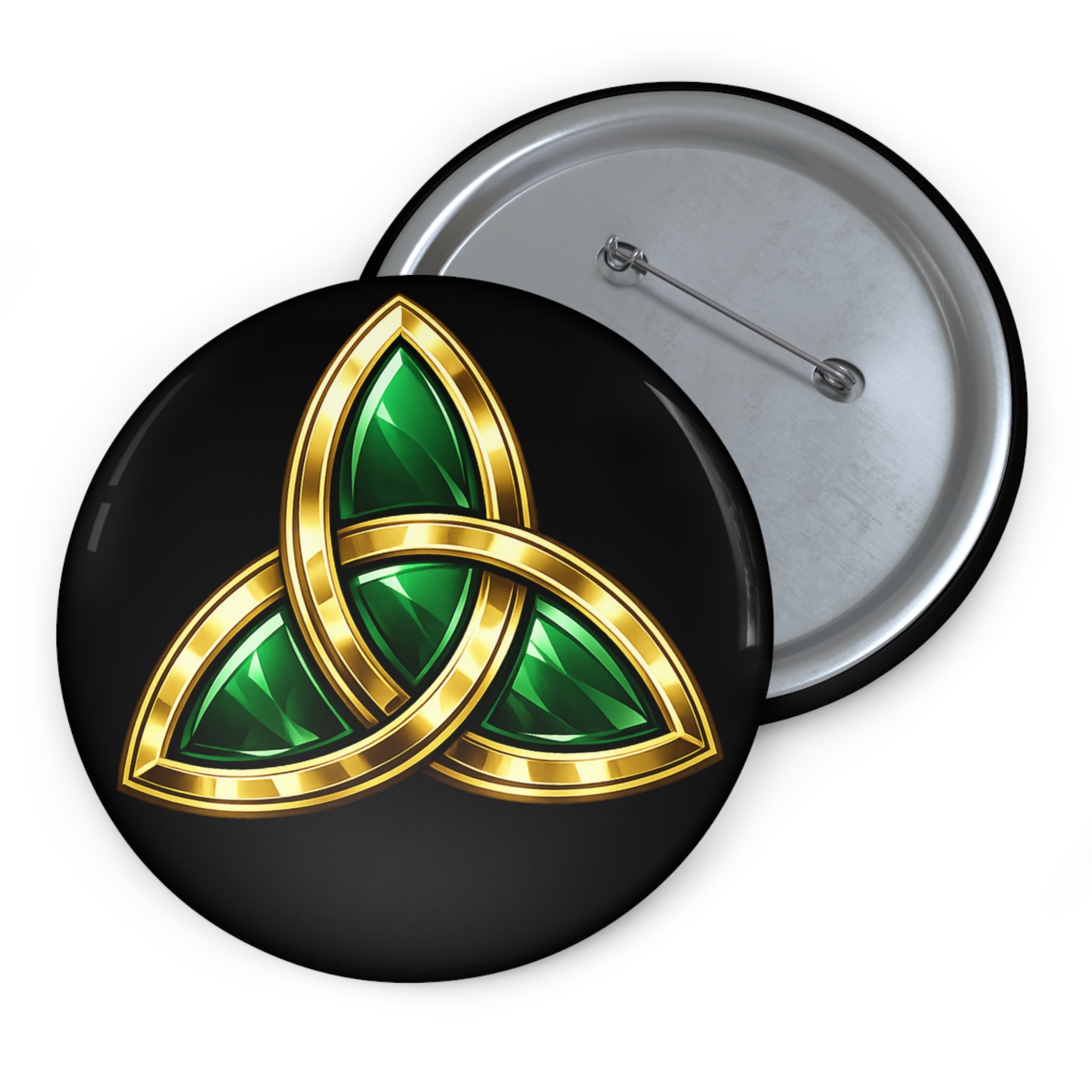 Celtic Trinity Knot Pin Button — Gold & Emerald Enamel Lapel Pin