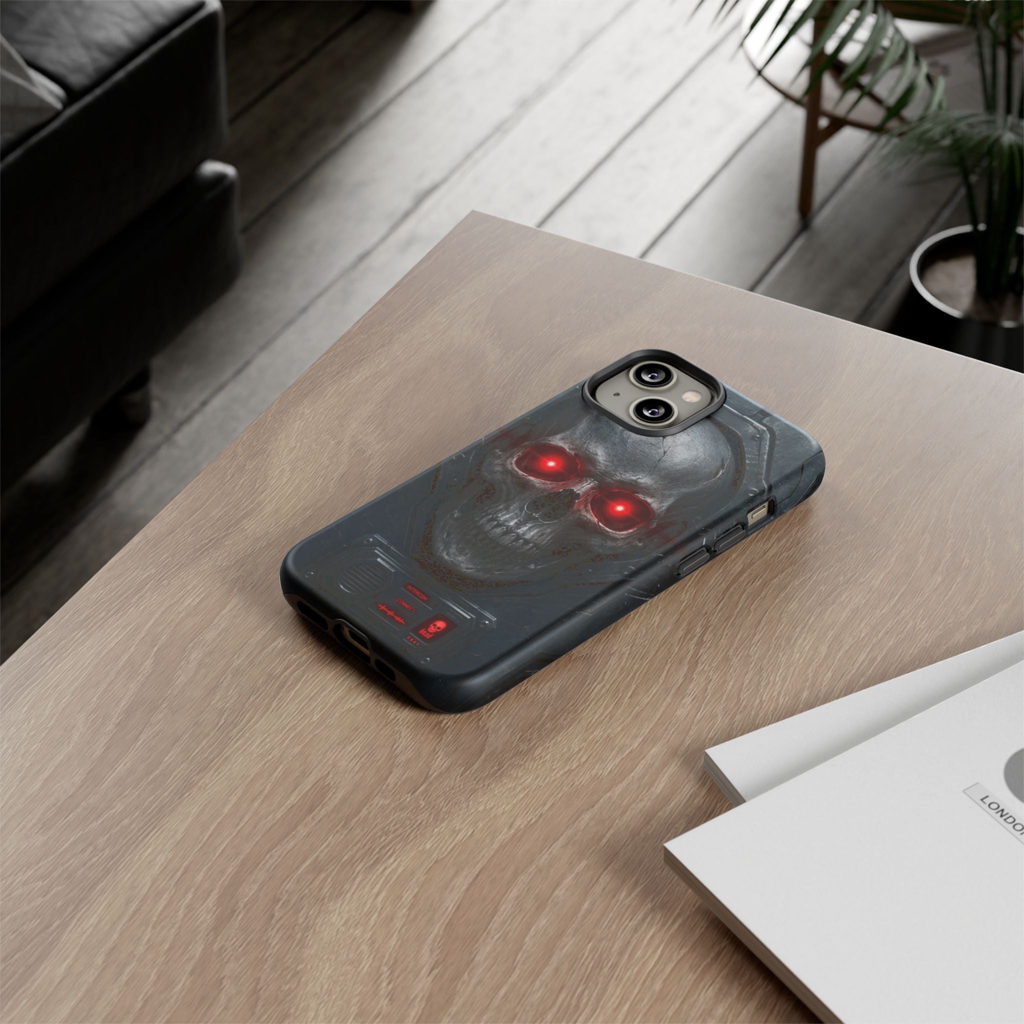 Skull Sentinel Phone Case — Red-Eyed Tactical Skull Protective Case