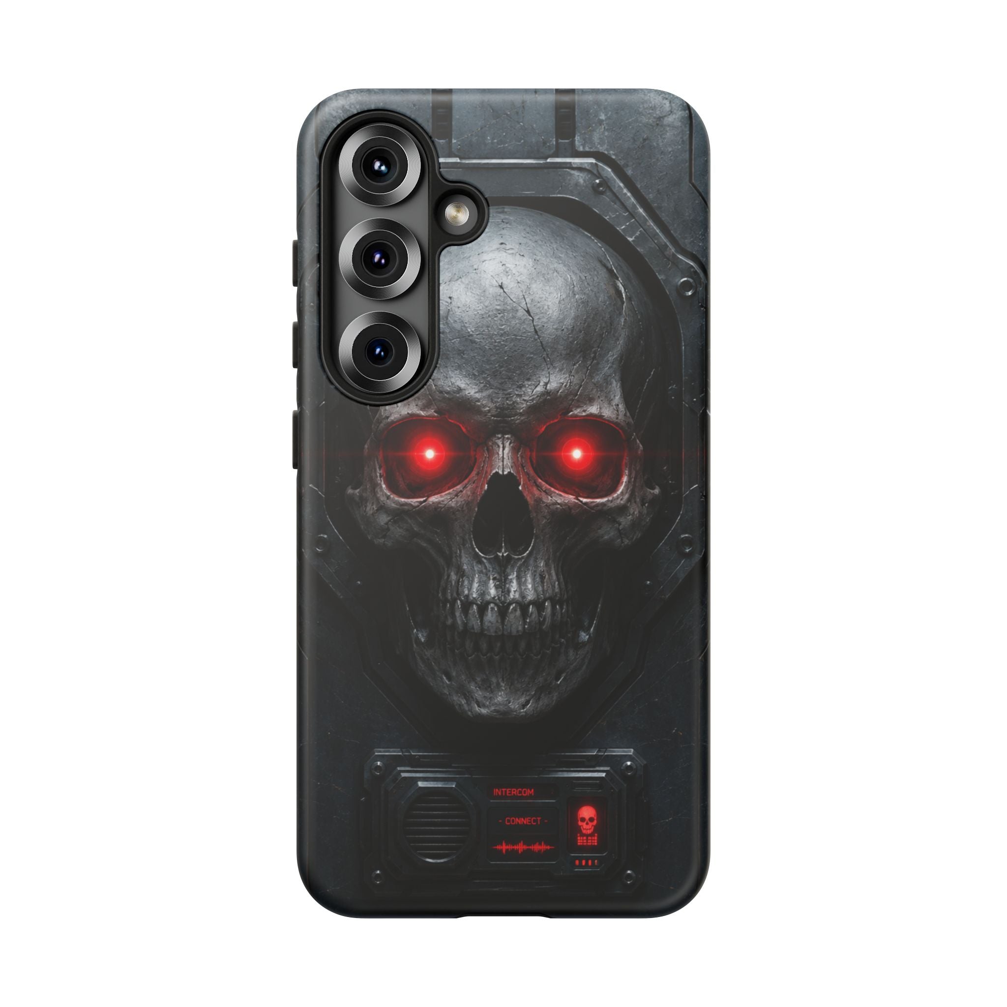 Skull Sentinel Phone Case — Red-Eyed Tactical Skull Protective Case