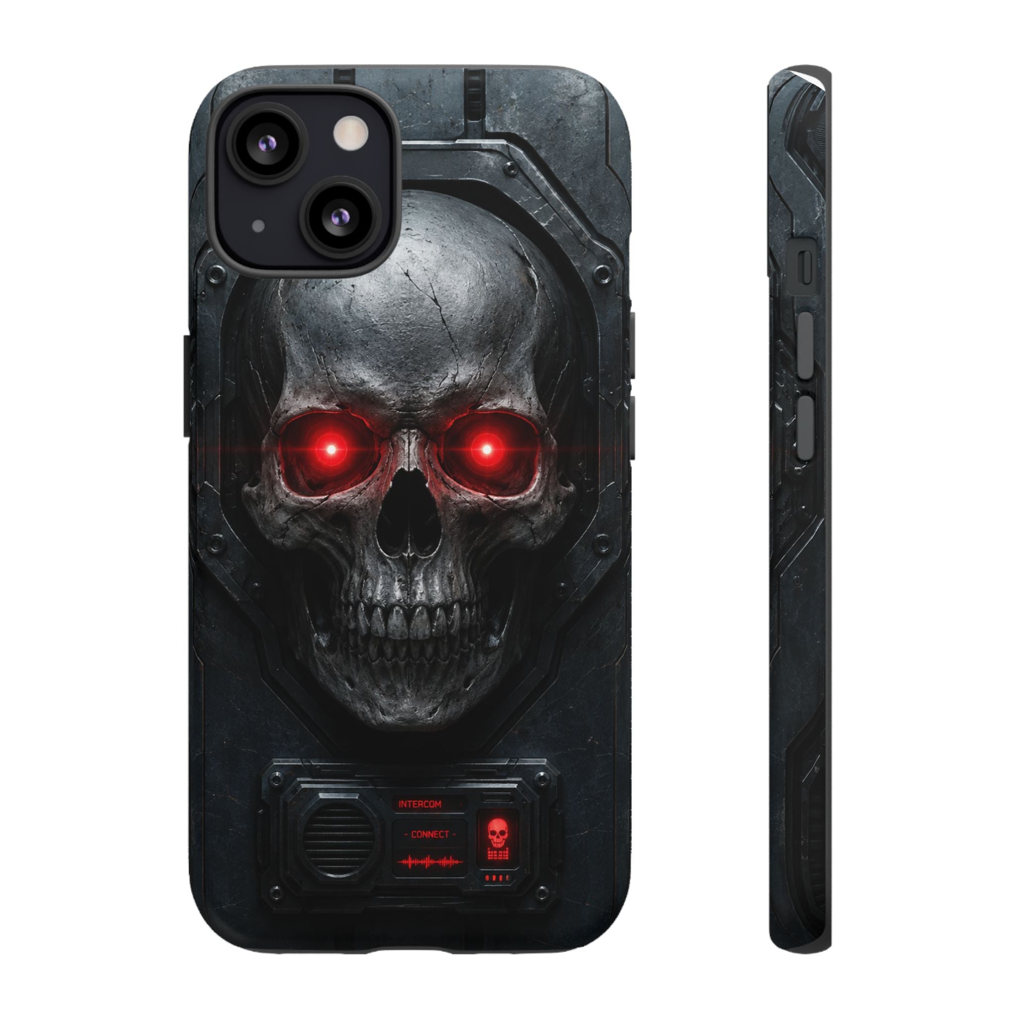 Skull Sentinel Phone Case — Red-Eyed Tactical Skull Protective Case