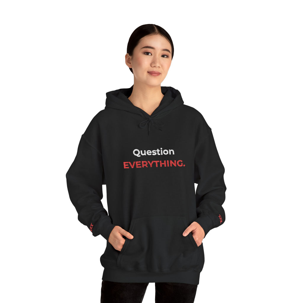 Question Everything Hoodie – Bold Red & White Graphic Pullover