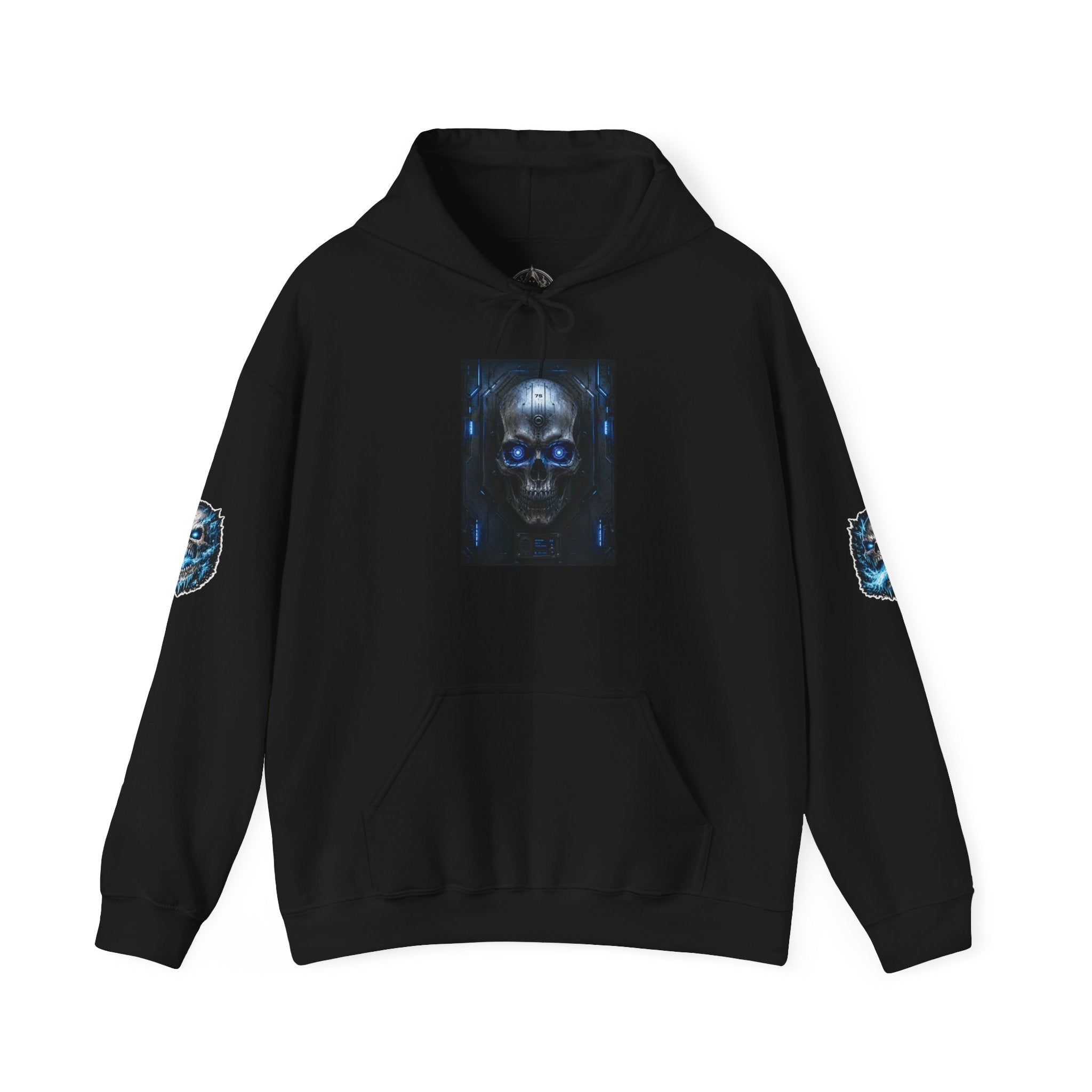 Premium Skull Hoodie — Blue Cyber Skull Graphic Pullover
