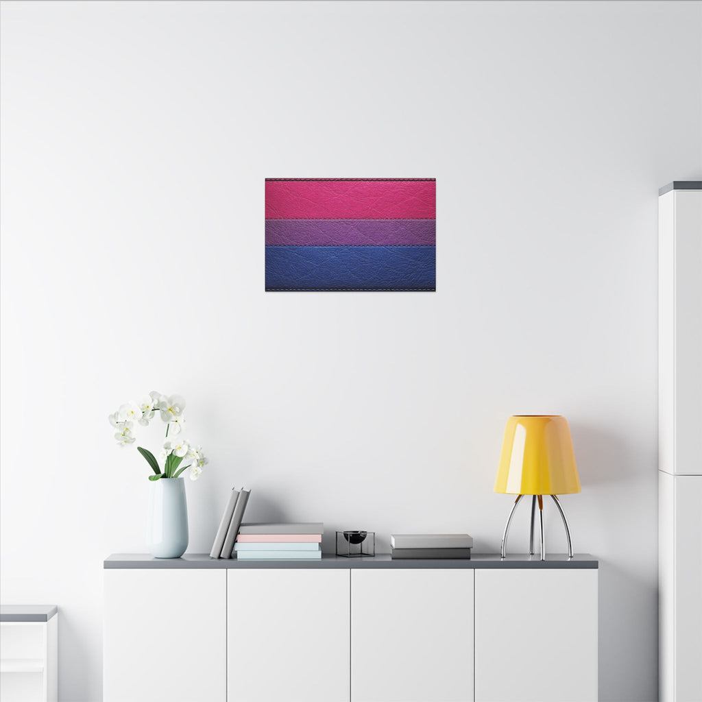 Bisexual Pride Flag Canvas Wall Art — Leather Patch Style Matte Print