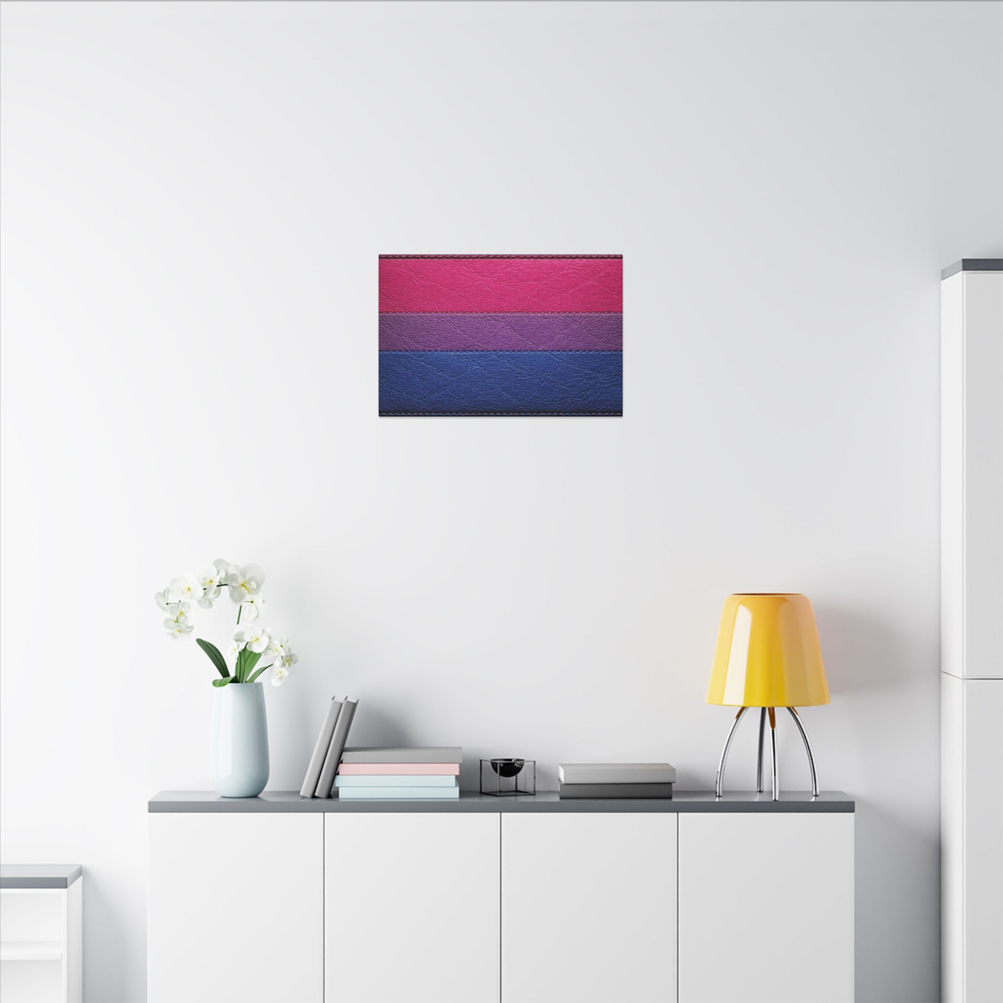 Bisexual Pride Flag Canvas Wall Art — Leather Patch Style Matte Print