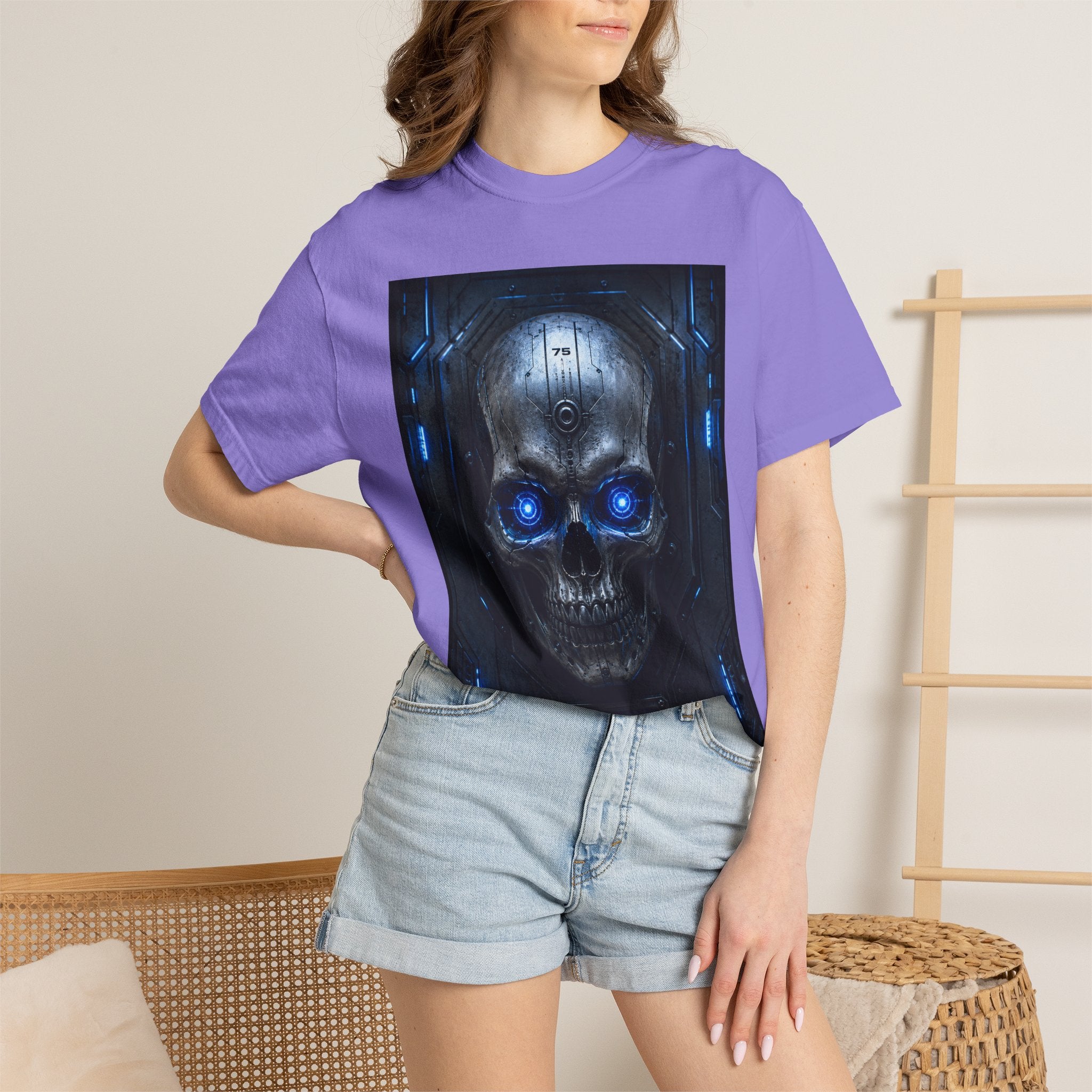 Blue Cyber Skull T-shirt | Futuristic Skull Graphic Tee