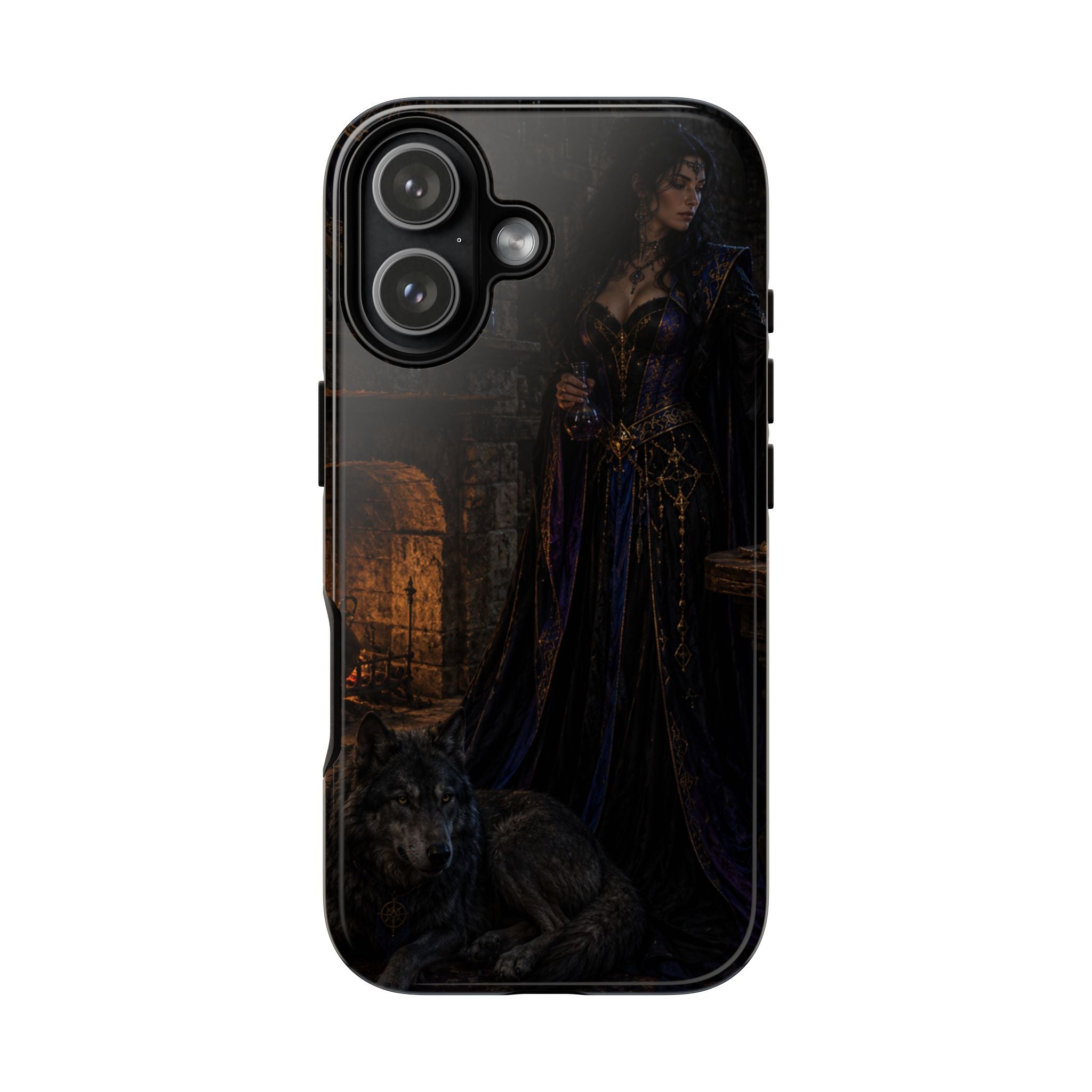 Gothic Witch Phone Case — Dark Fantasy Wolf & Fireplace Tough Case