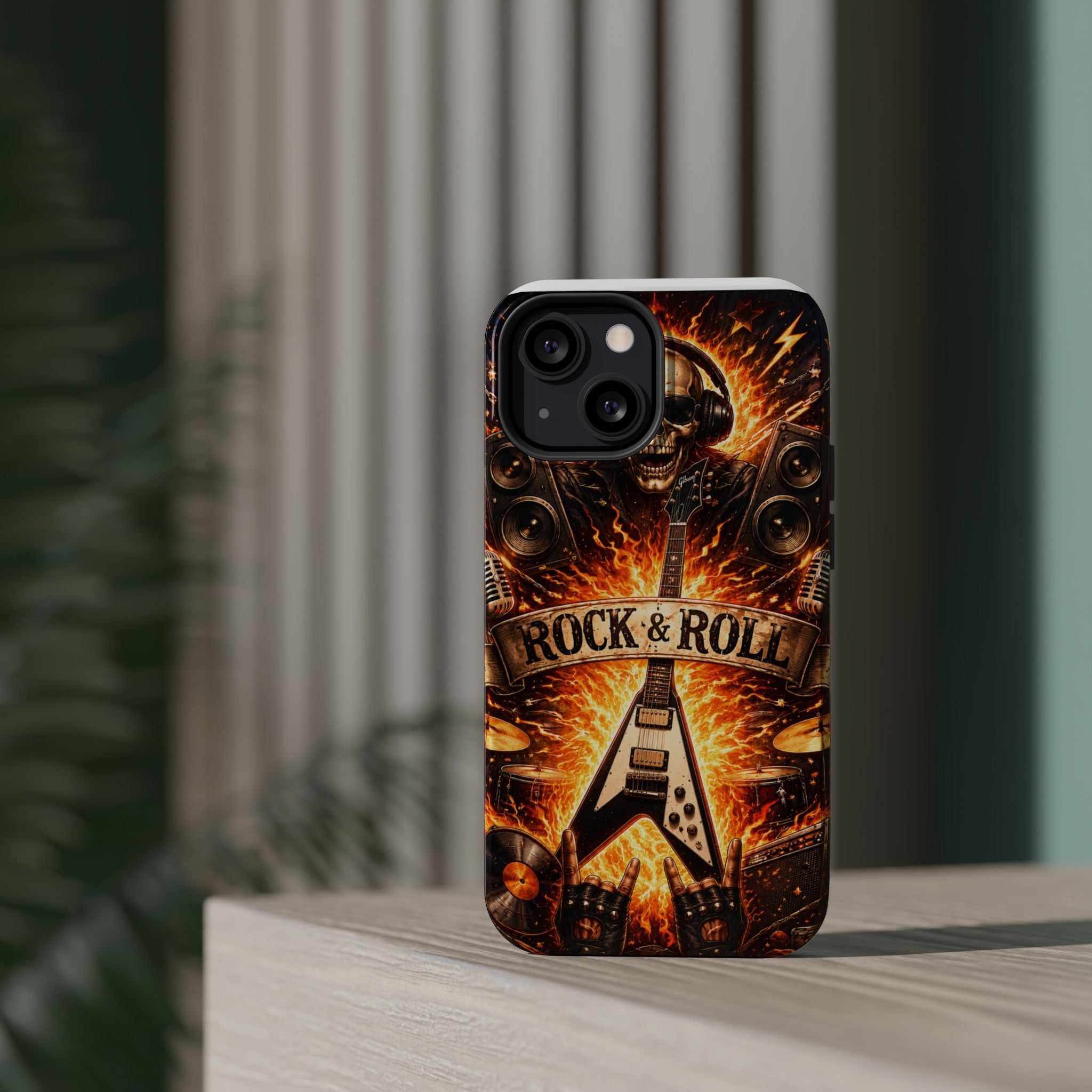 Rock & Roll Skull Guitar Phone Case — Magnetic Impact-Resistant
